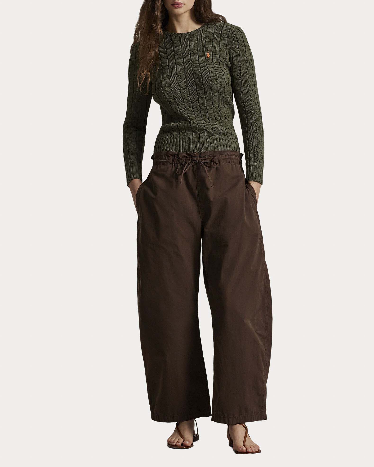 Maglioncino verde militare Polo Ralph Lauren in cotone pima a trecce girocollo e logo Pony ricamato