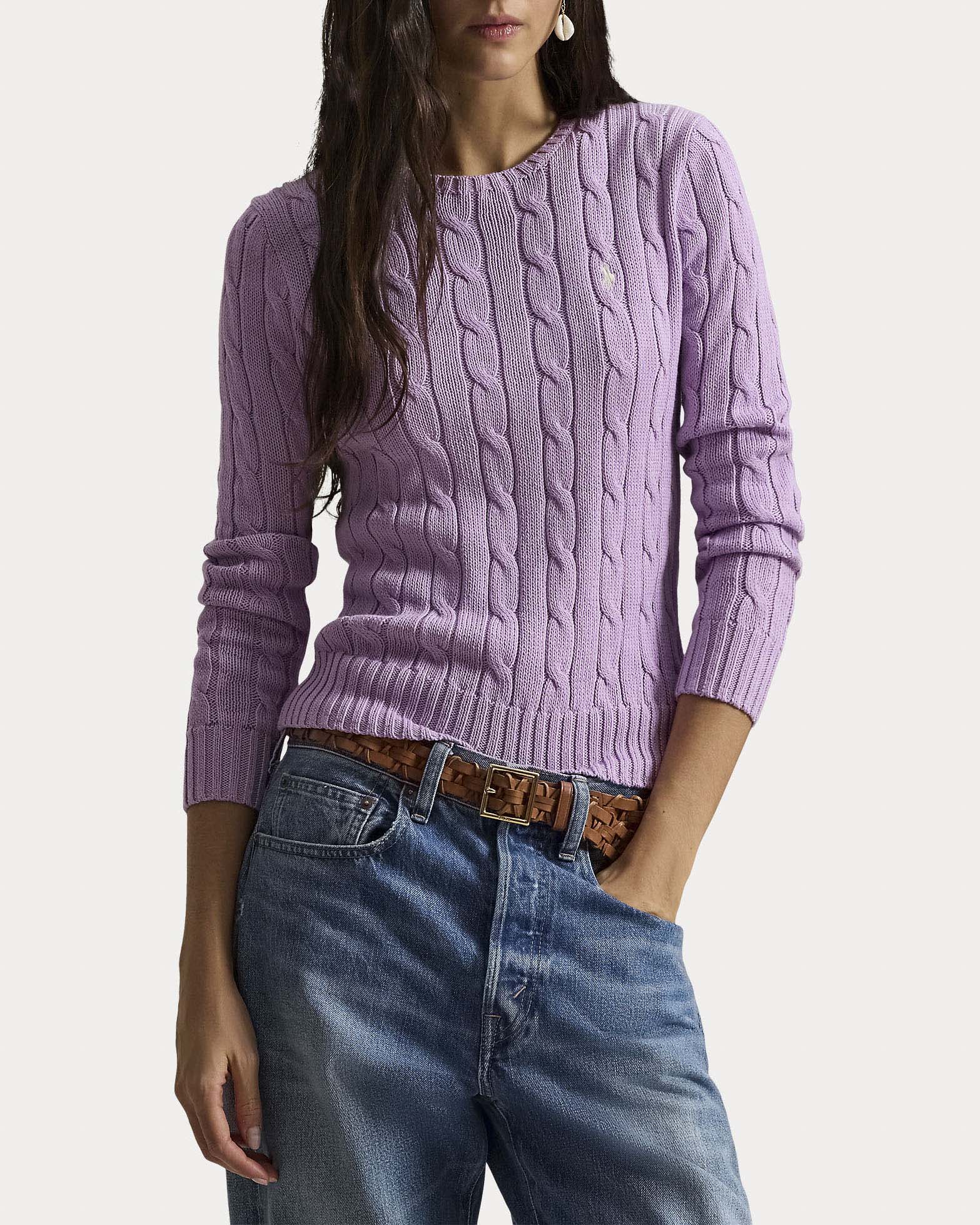 Maglioncino lilla Polo Ralph Lauren in cotone pima a trecce girocollo e logo Pony ricamato image