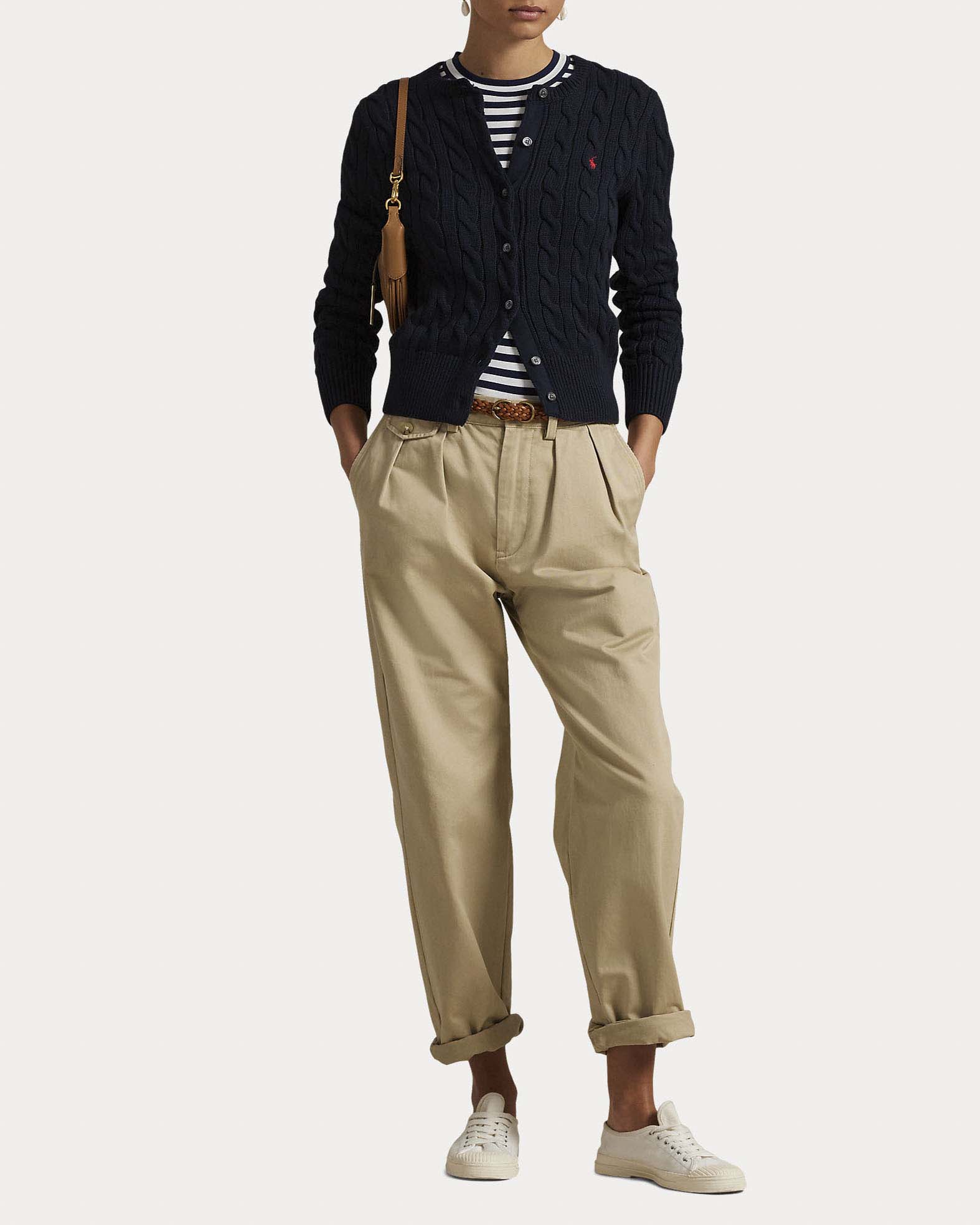 Cardigan blu navy Polo Ralph Lauren in puro cotone a trecce con logo Pony ricamato