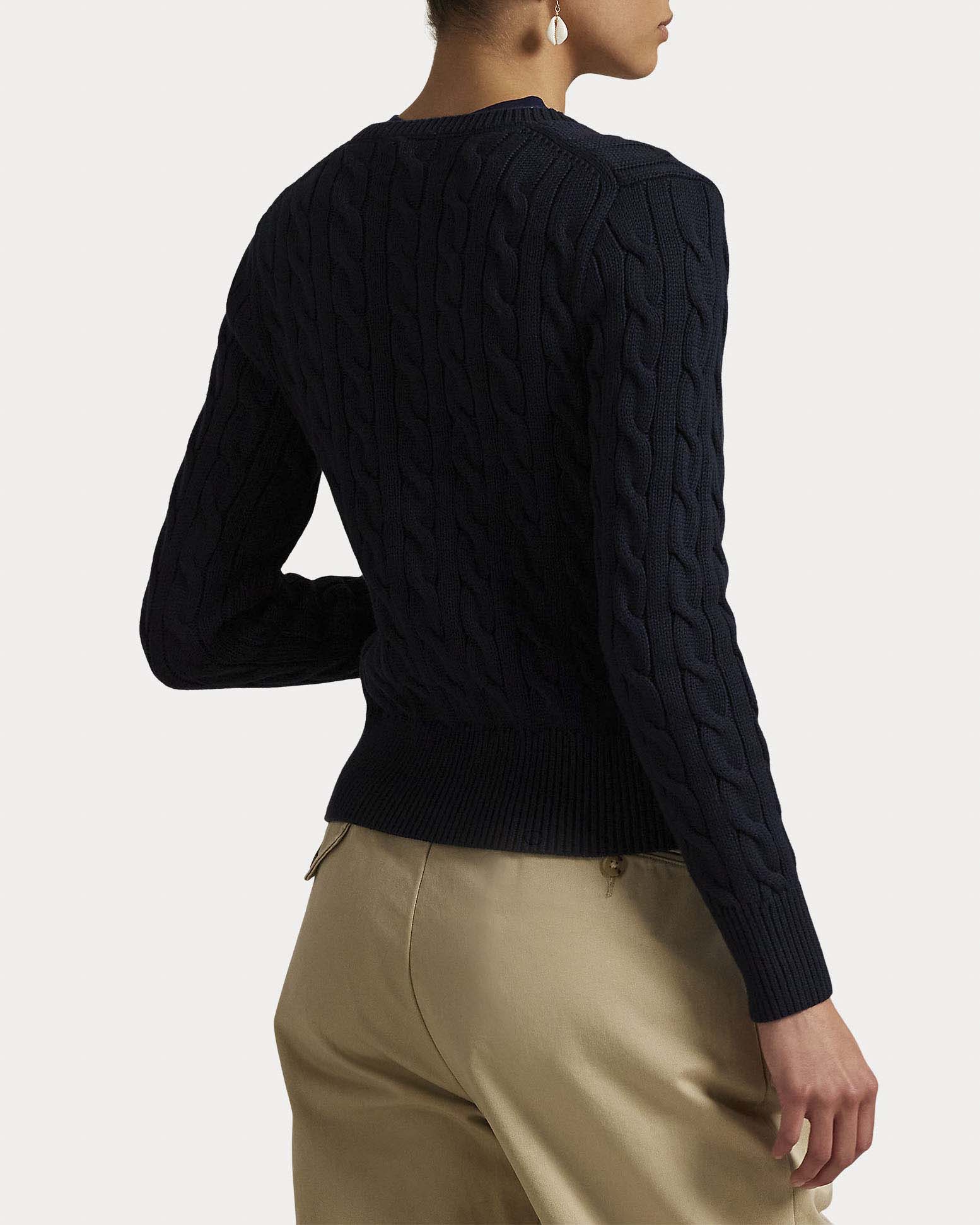 Cardigan blu navy Polo Ralph Lauren in puro cotone a trecce con logo Pony ricamato