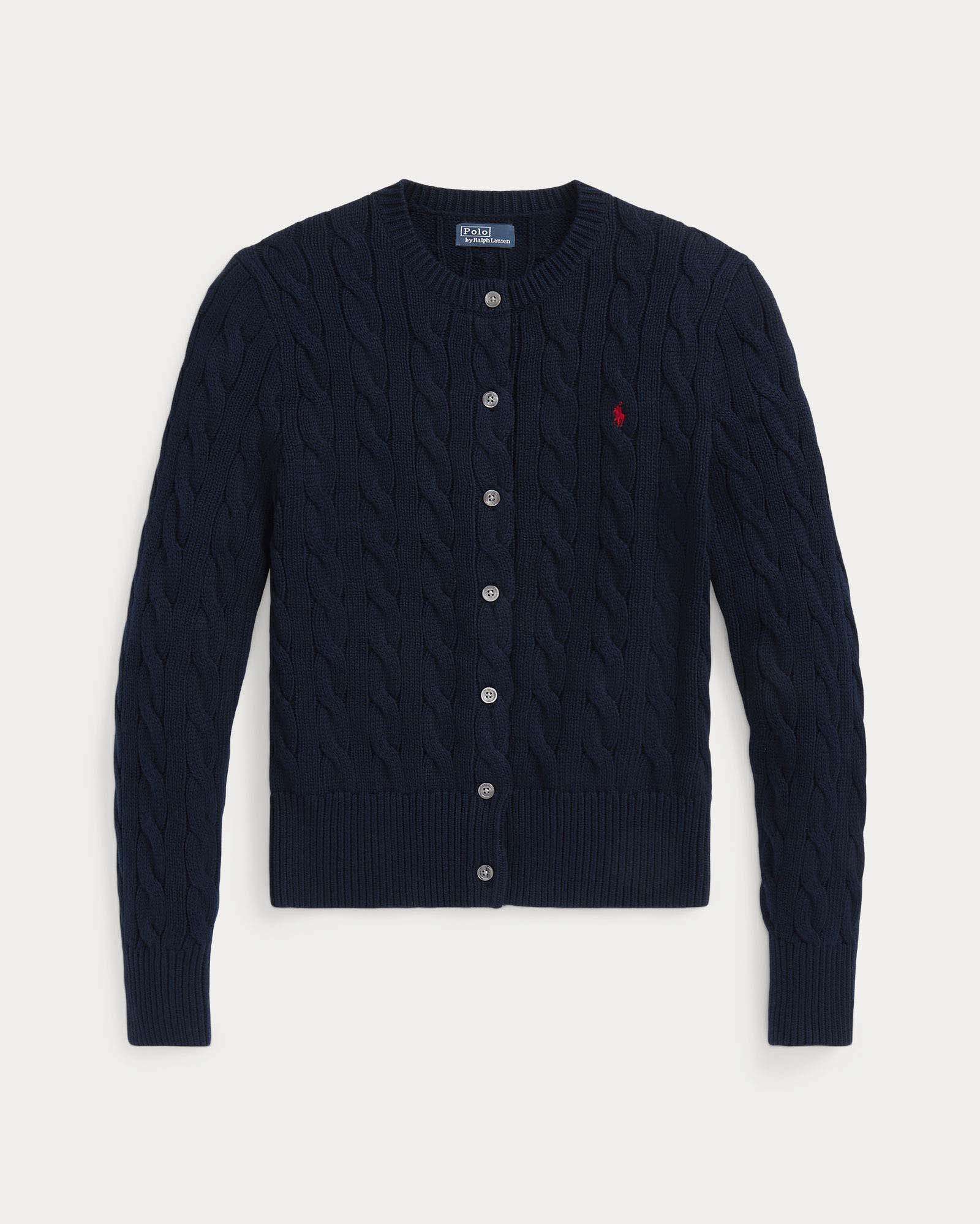 Cardigan blu navy Polo Ralph Lauren in puro cotone a trecce con logo Pony ricamato