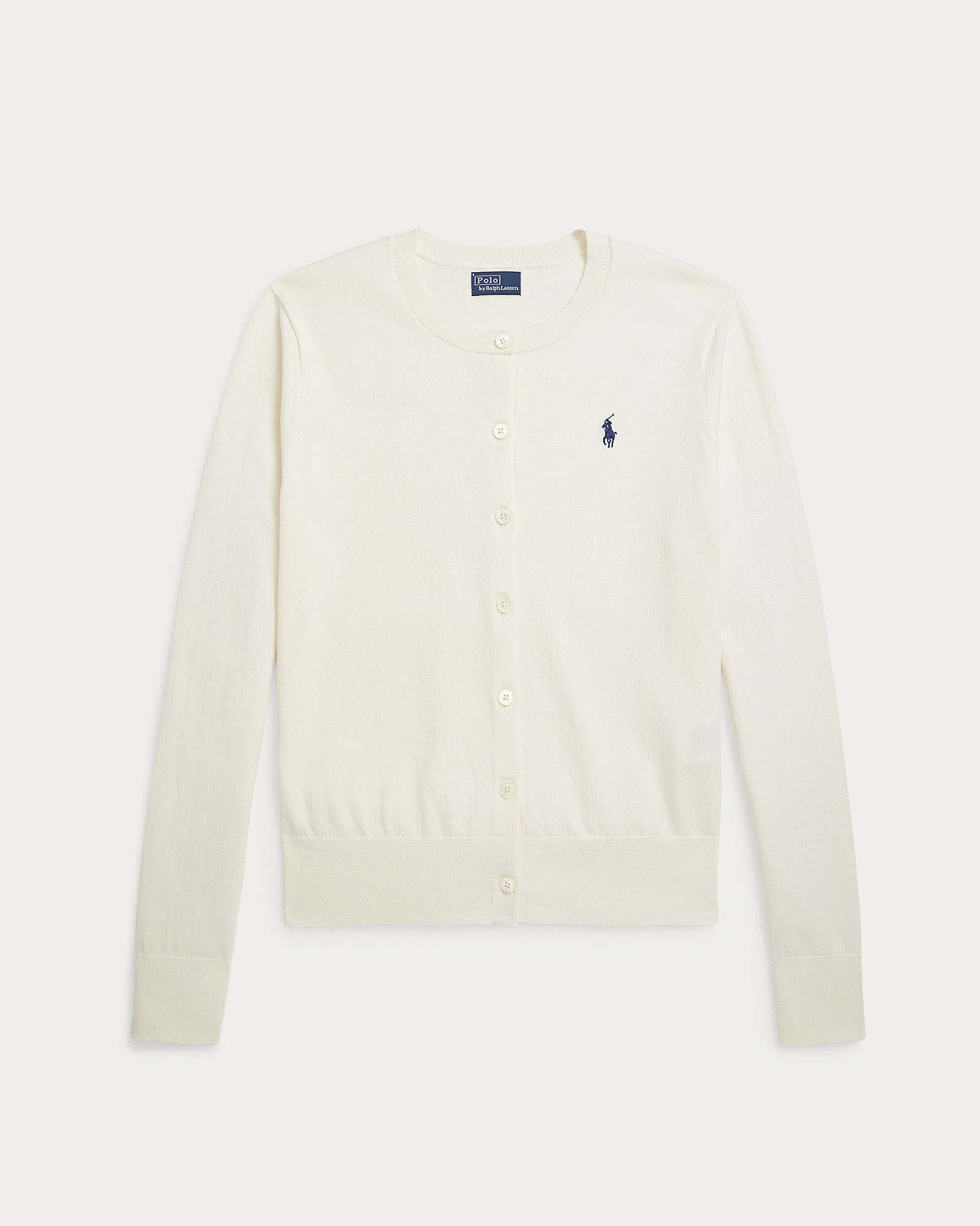 Cardigan color avorio Polo Ralph Lauren in cotone pima elasticizzato con logo Pony ricamato