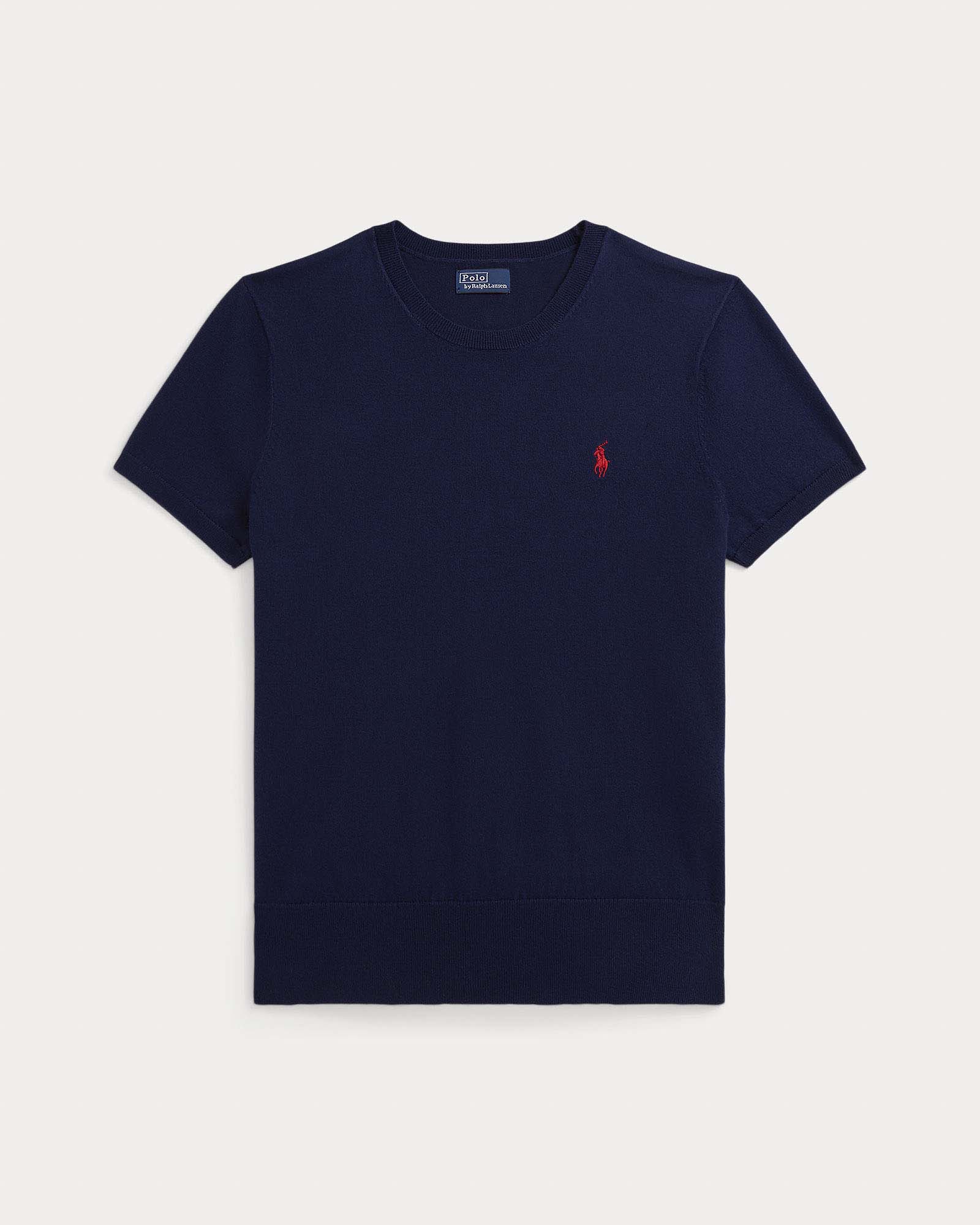 Maglia mezza manica blu navy Polo in cotone pima con logo Pony ricamato