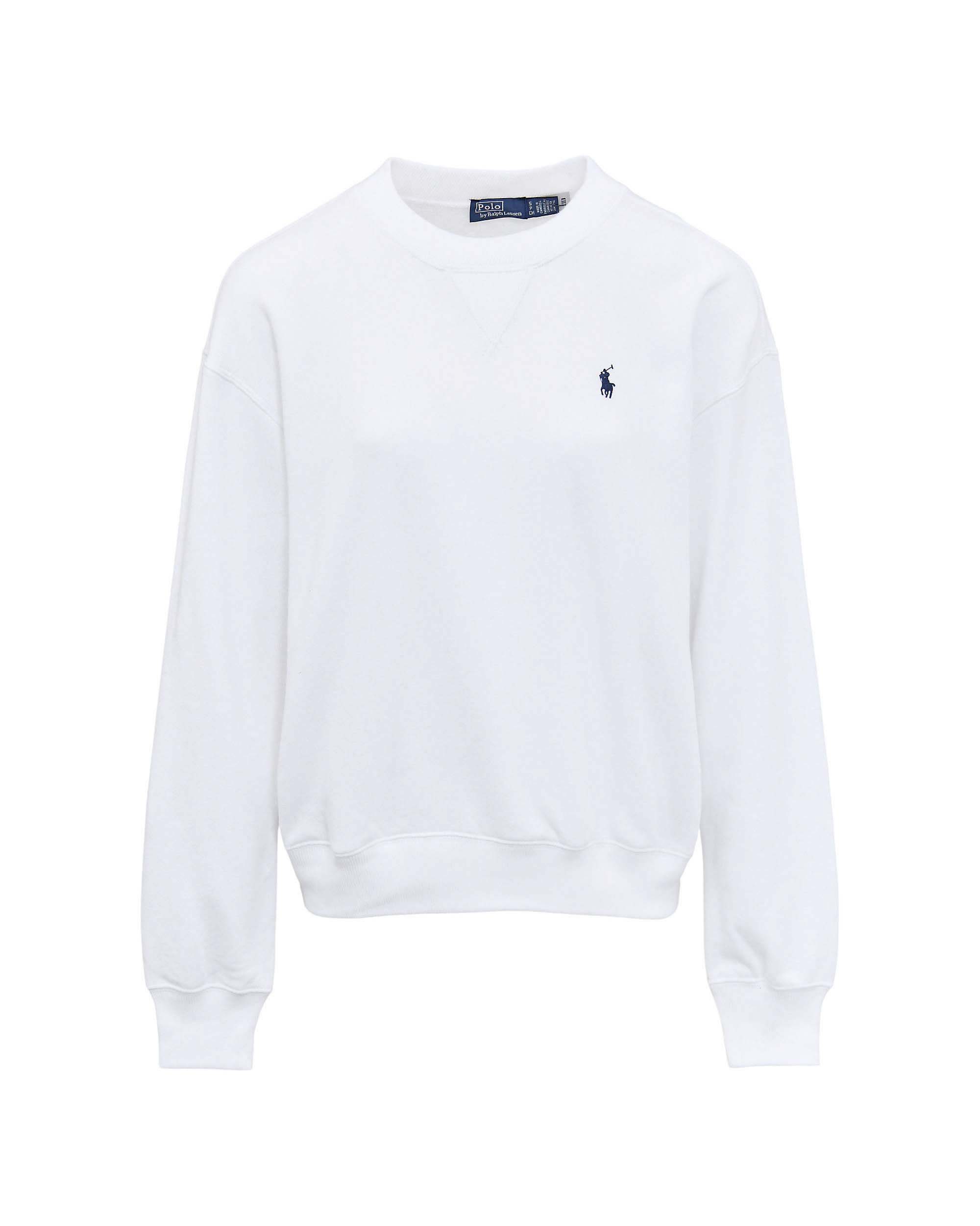 Felpa bianca girocollo garzata in cotone Polo Ralph Lauren con logo Pony ricamato