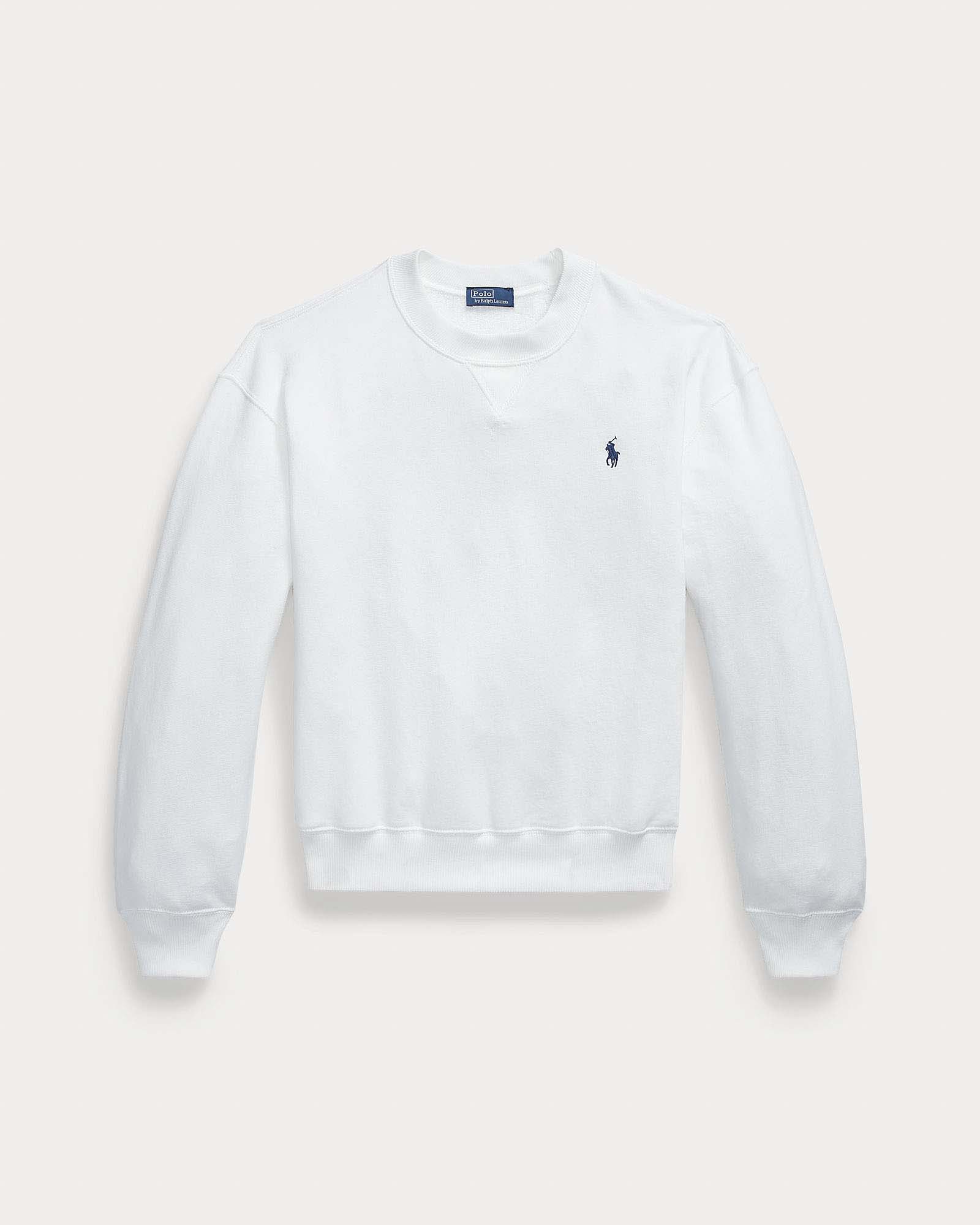 Felpa bianca girocollo garzata in cotone Polo Ralph Lauren con logo Pony ricamato image