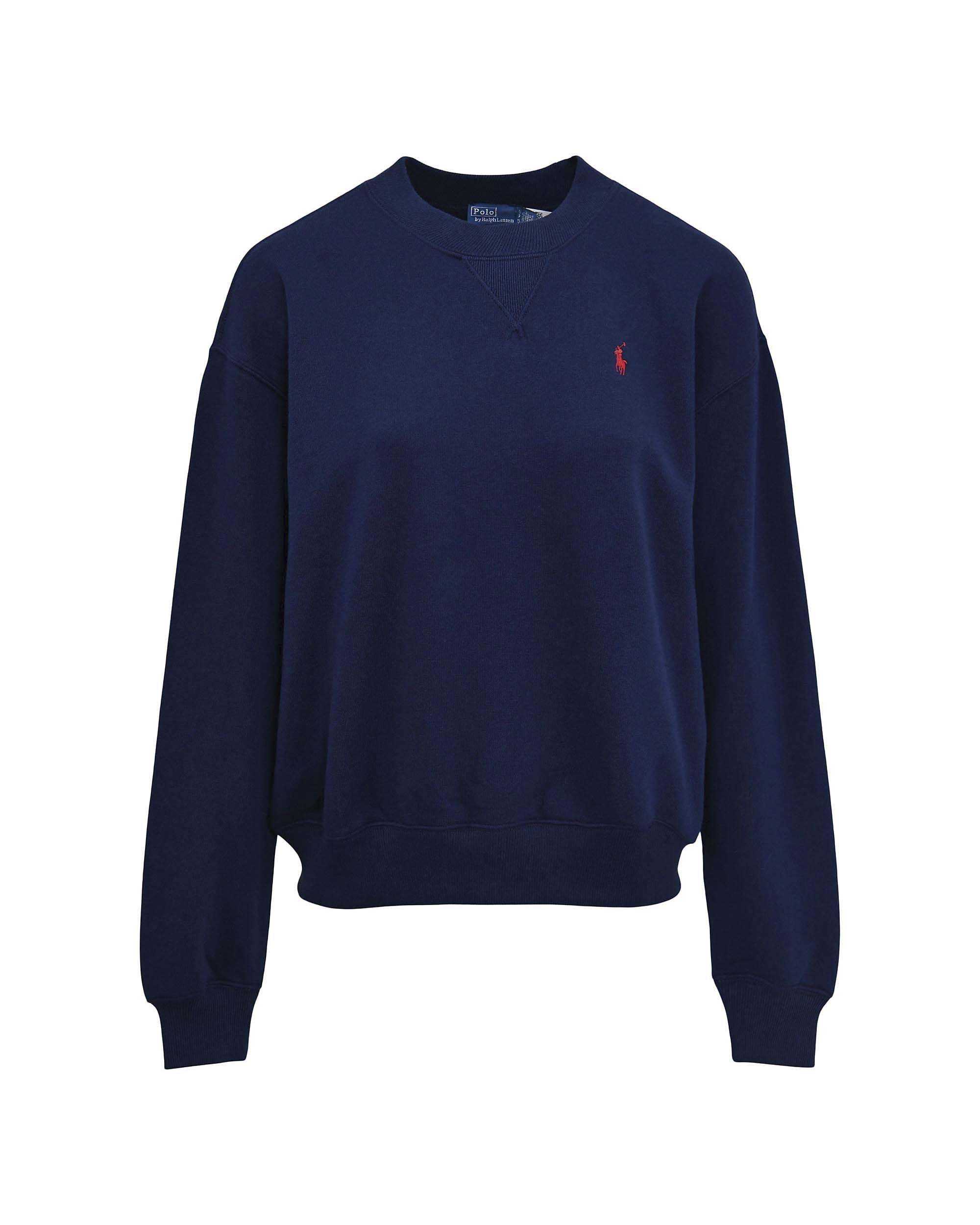 Felpa blu navy girocollo garzata in cotone Polo Ralph Lauren con logo Pony ricamato image