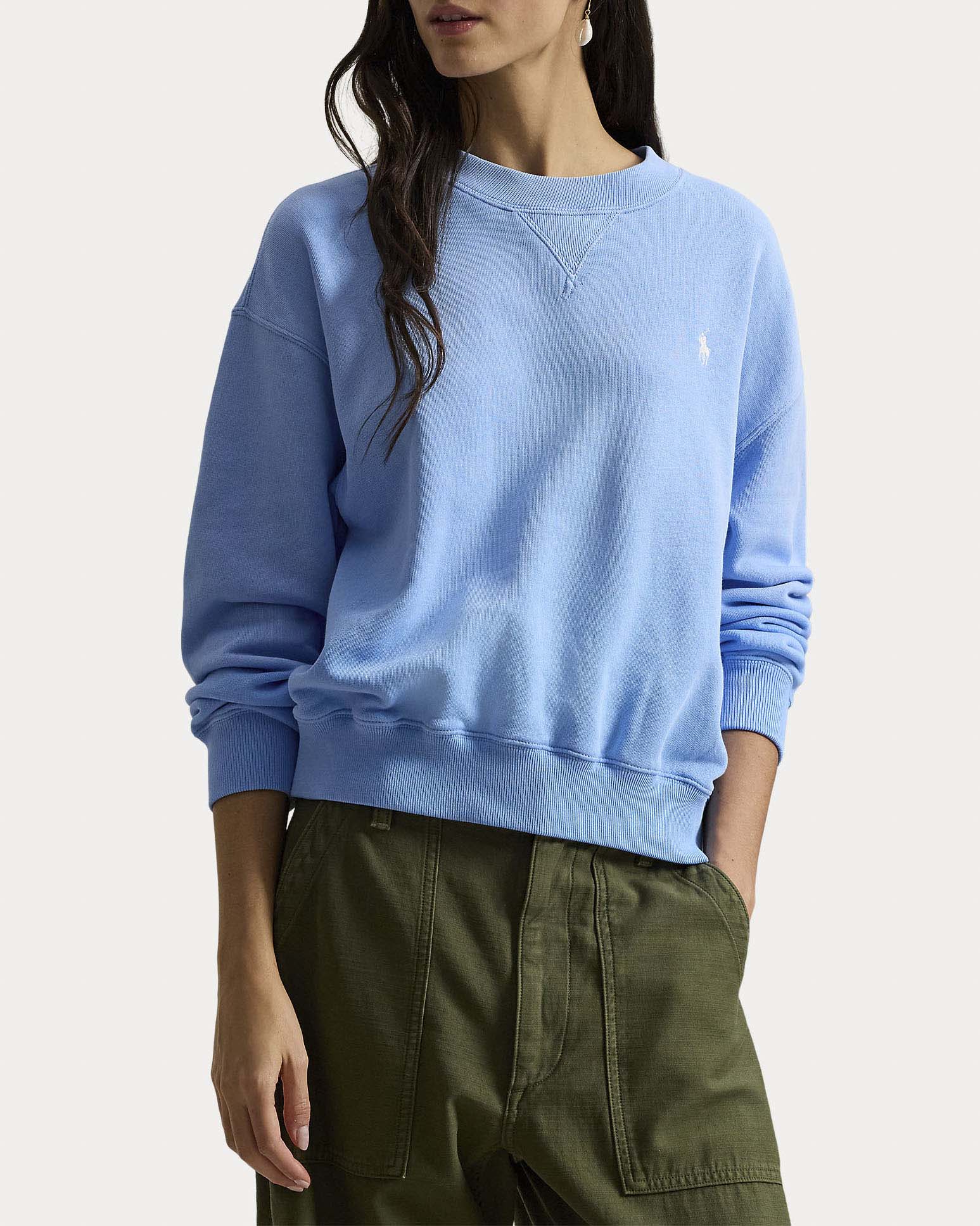 Felpa azzurra girocollo garzata in cotone Polo Ralph Lauren con logo Pony ricamato image