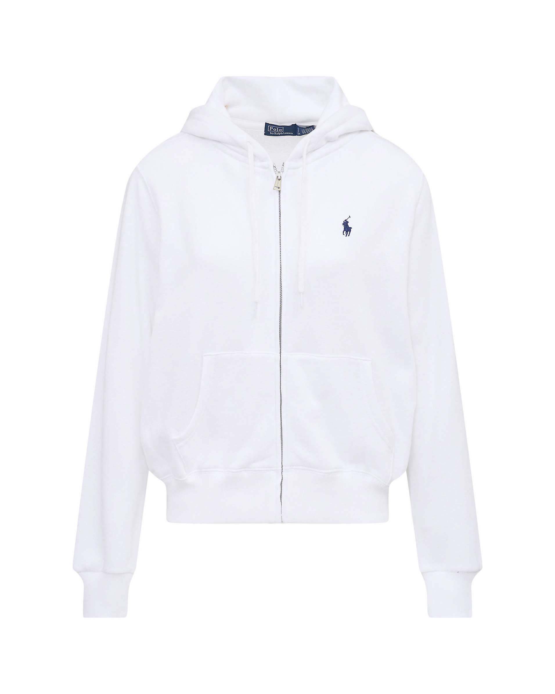 Felpa bianca garzata in cotone Polo Ralph Lauren con cappuccio regolabile e zip integrata