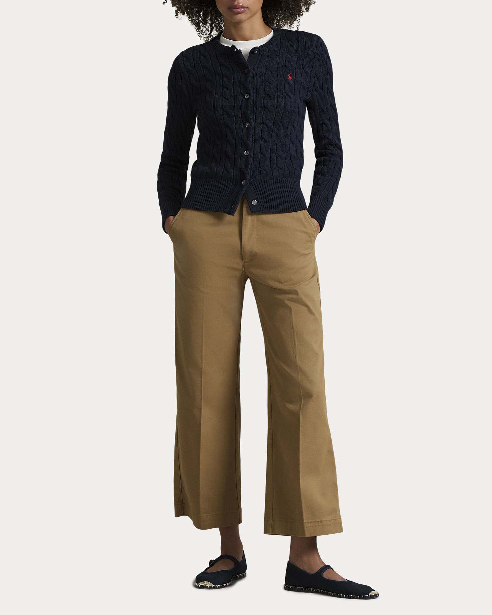 Pantaloni wide color cammello Polo Ralph Lauren in cotone elasticizzato