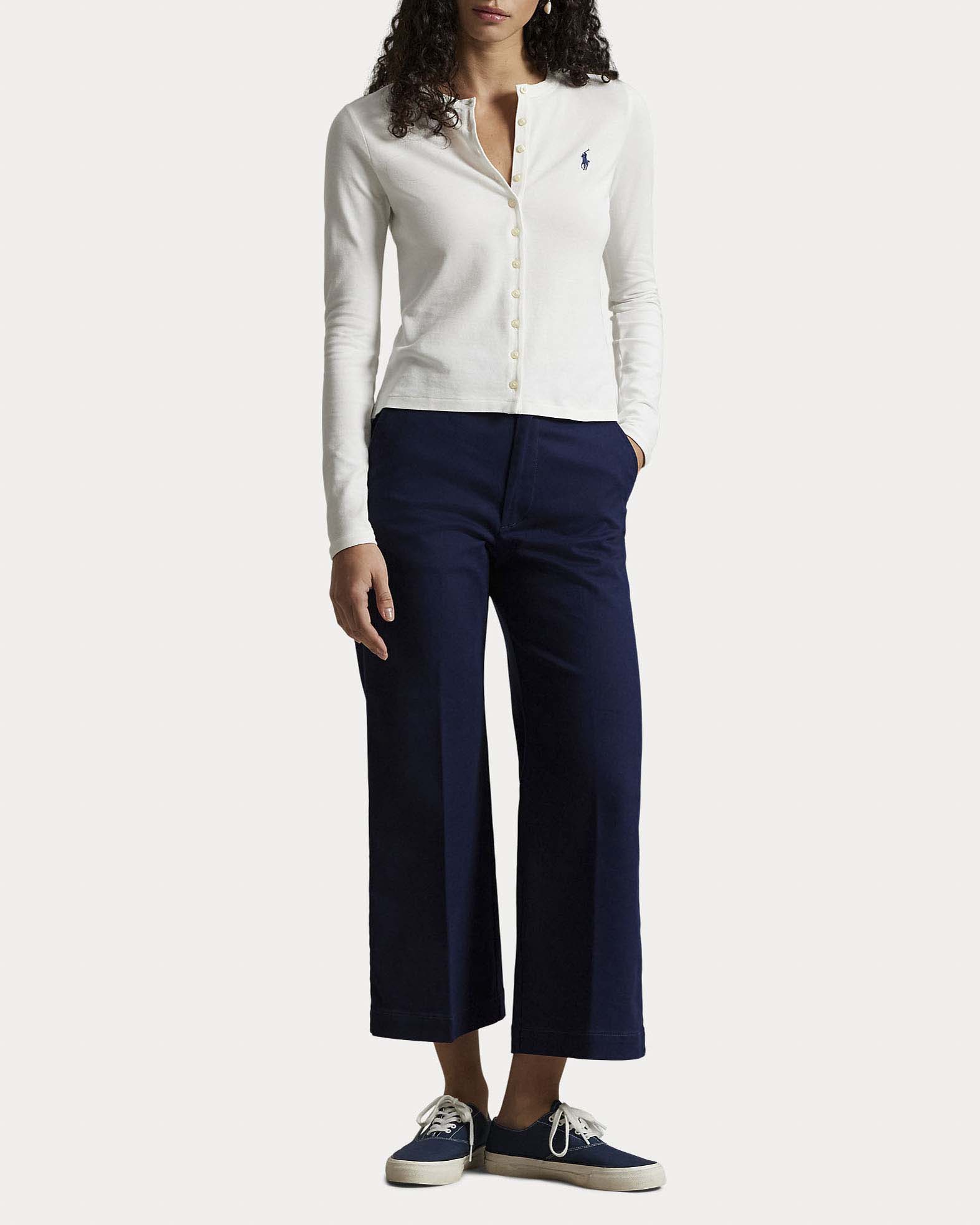 Pantaloni wide blu navy Polo in cotone elasticizzato