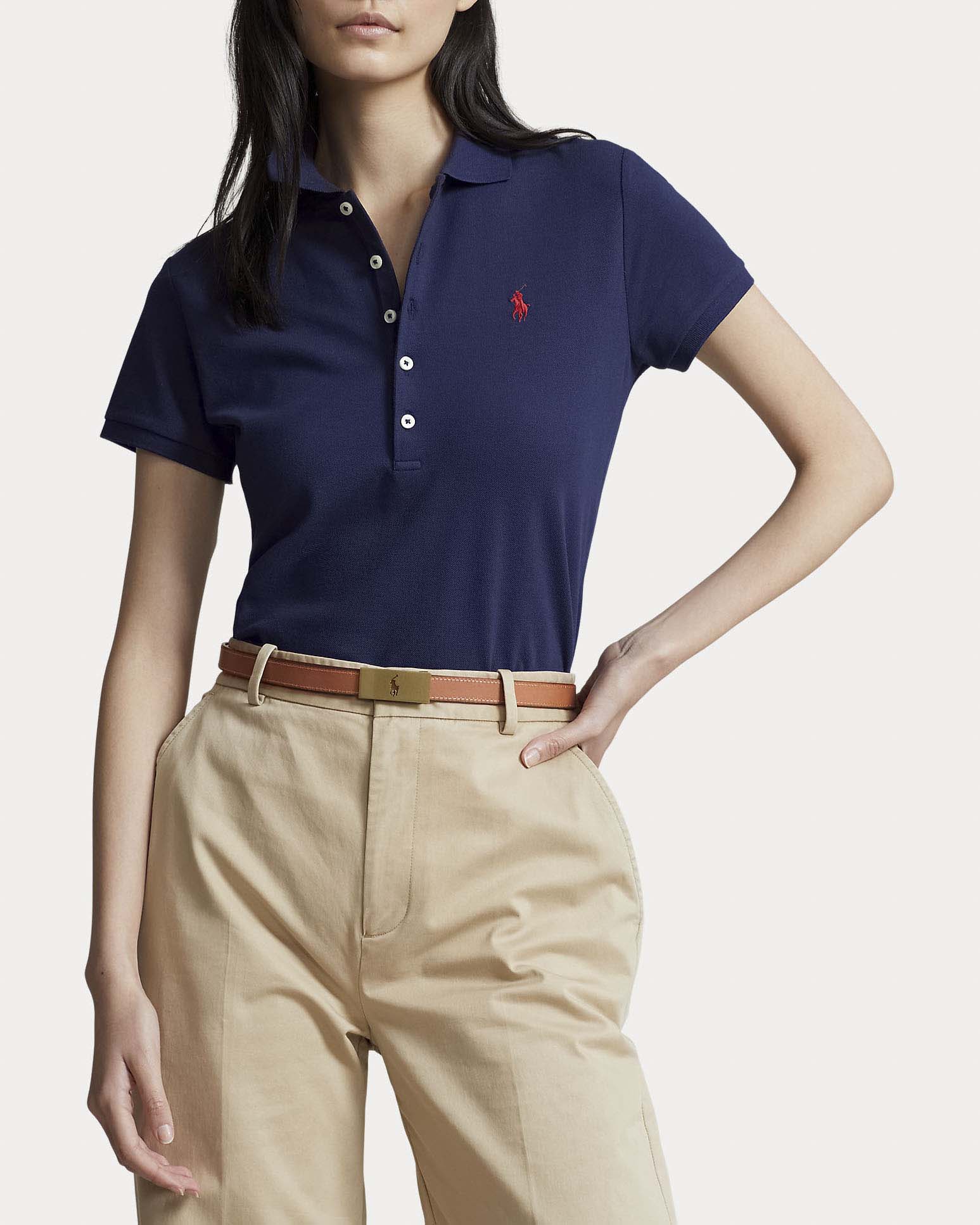 Polo a maniche corte blu navy in cotone elasticizzato Polo Ralph Lauren con logo Pony ricamato image