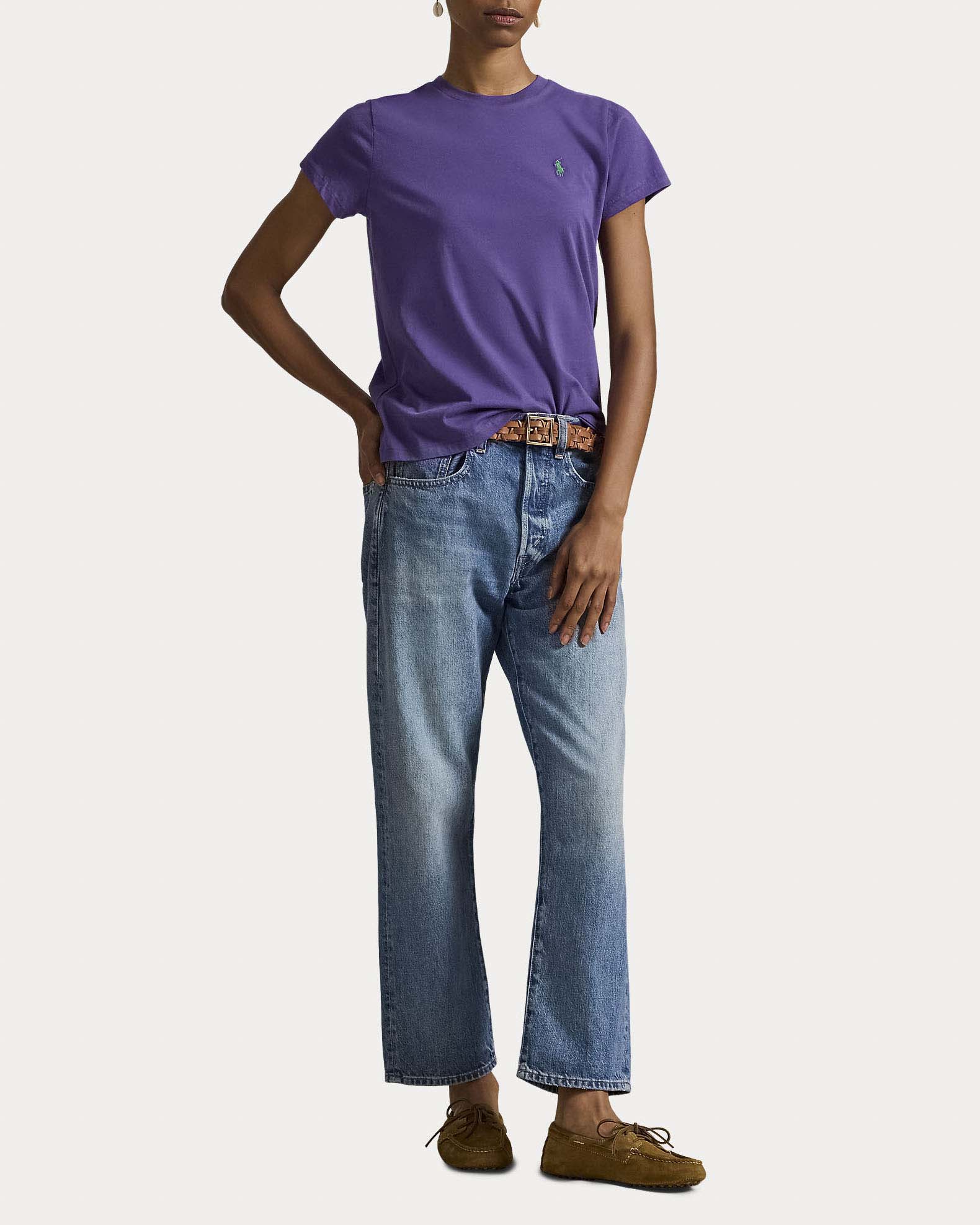 T-shirt a maniche corte viola in cotone Polo Ralph Lauren con logo Pony ricamato a contrasto