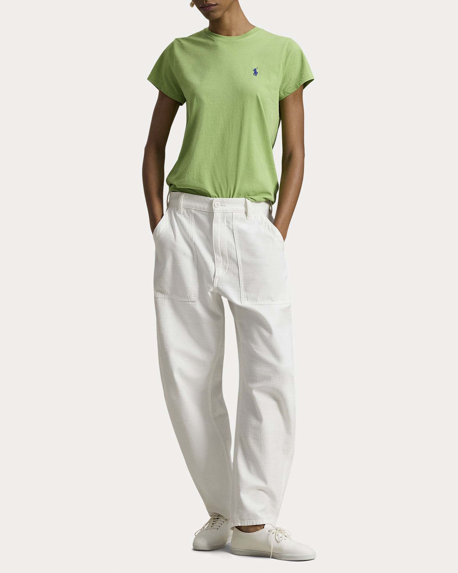 Polo Ralph Lauren — T-shirt a maniche corte verde in cotone Polo Ralph Lauren con logo Pony ricamato a contrasto