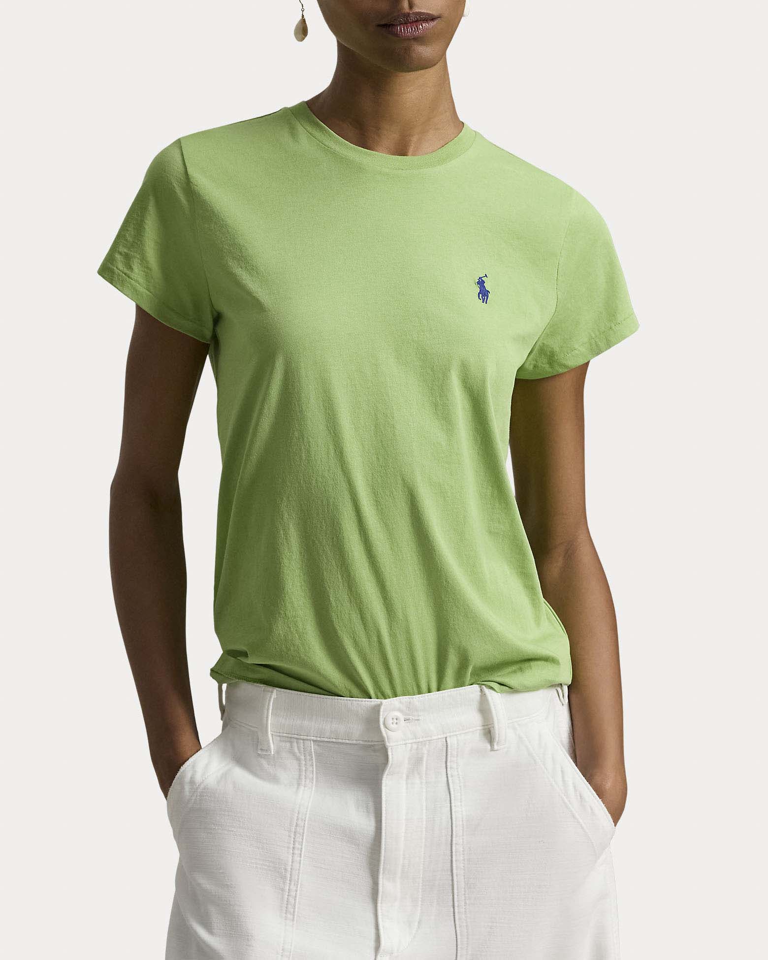 T-shirt a maniche corte verde in cotone Polo Ralph Lauren con logo Pony ricamato a contrasto image