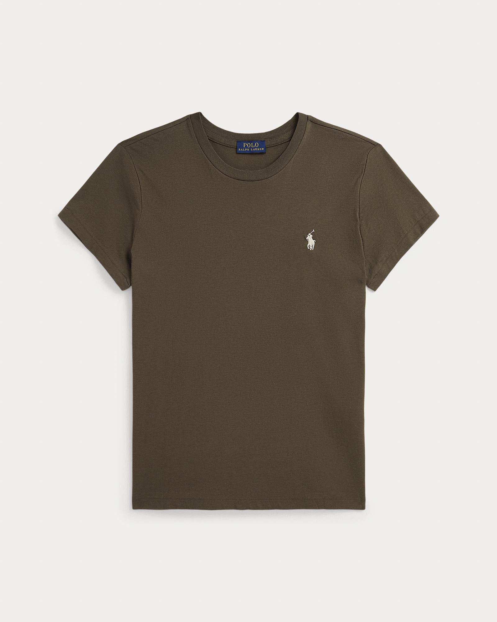 T-shirt a maniche corte marrone in cotone Polo Ralph Lauren con logo Pony ricamato a contrasto