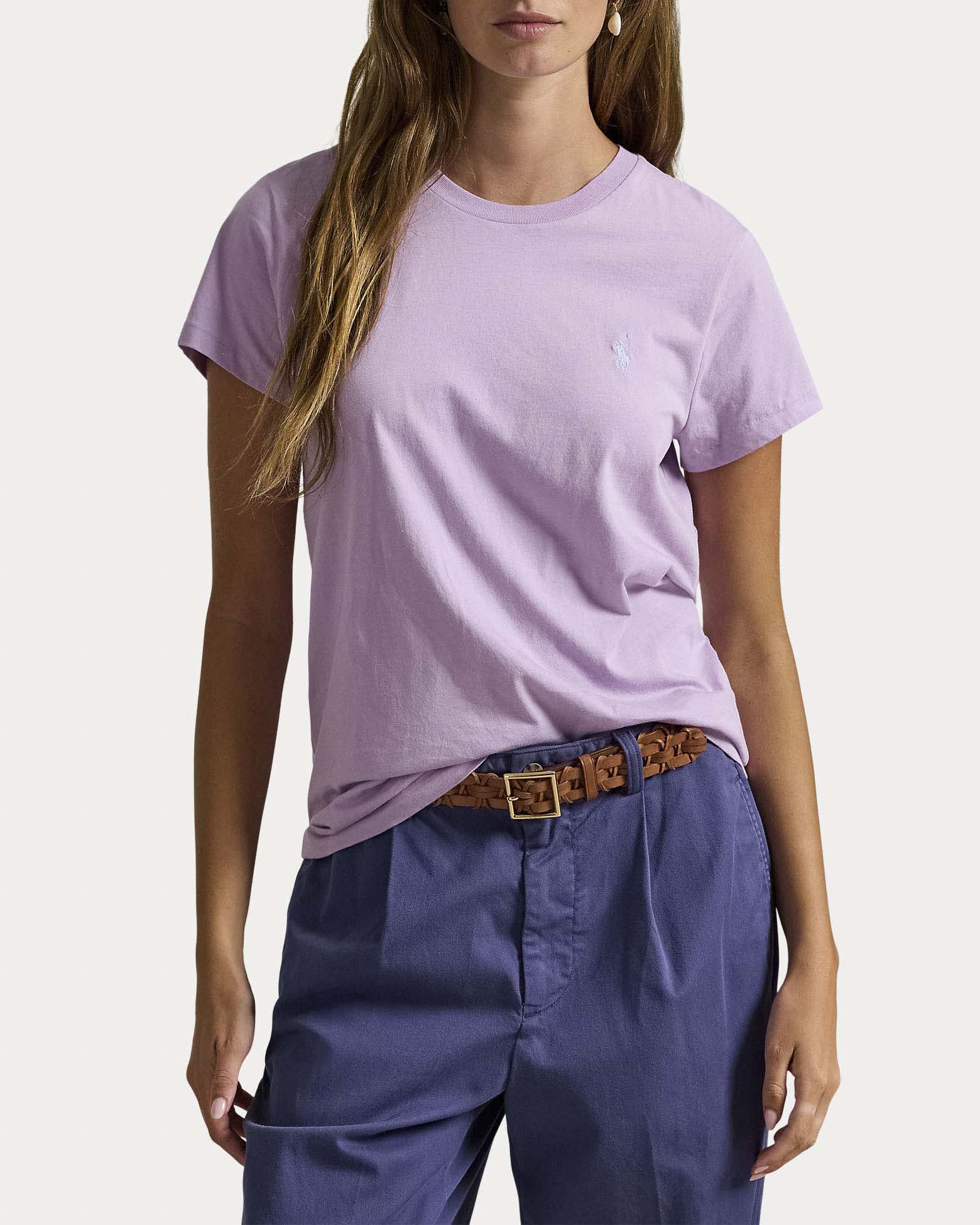 T-shirt a maniche corte lilla in cotone Polo Ralph Lauren con logo Pony ricamato a contrasto image