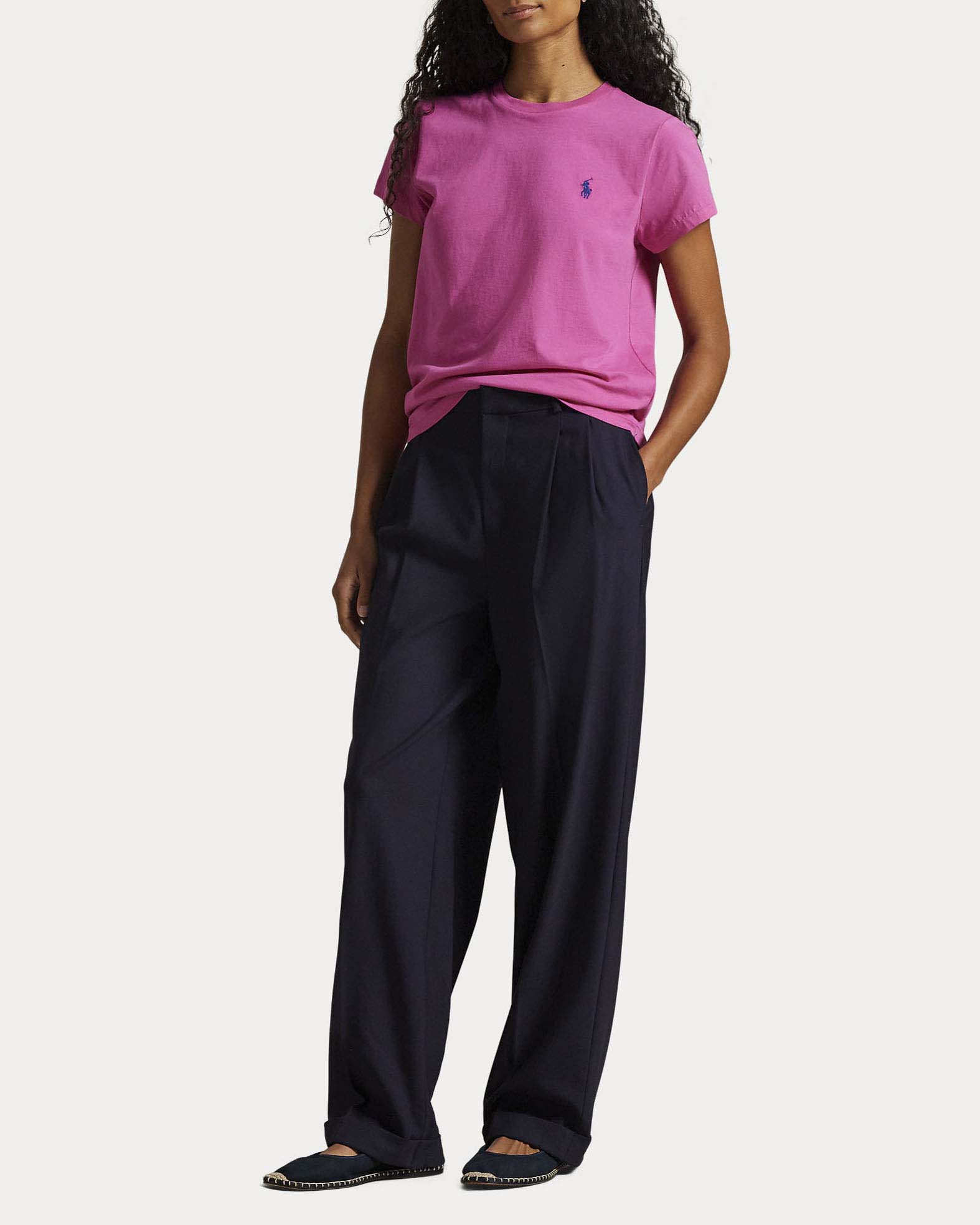 T-shirt a maniche corte fucsia in cotone Polo con logo Pony ricamato a contrasto