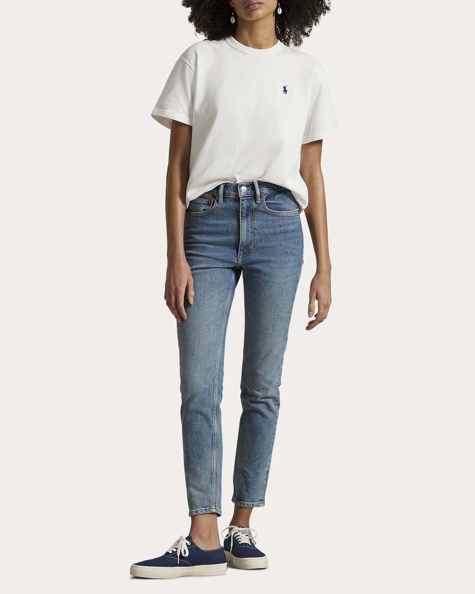 T-shirt relaxed fit mezza manica bianca in jersey di puro cotone Polo con logo Pony ricamato