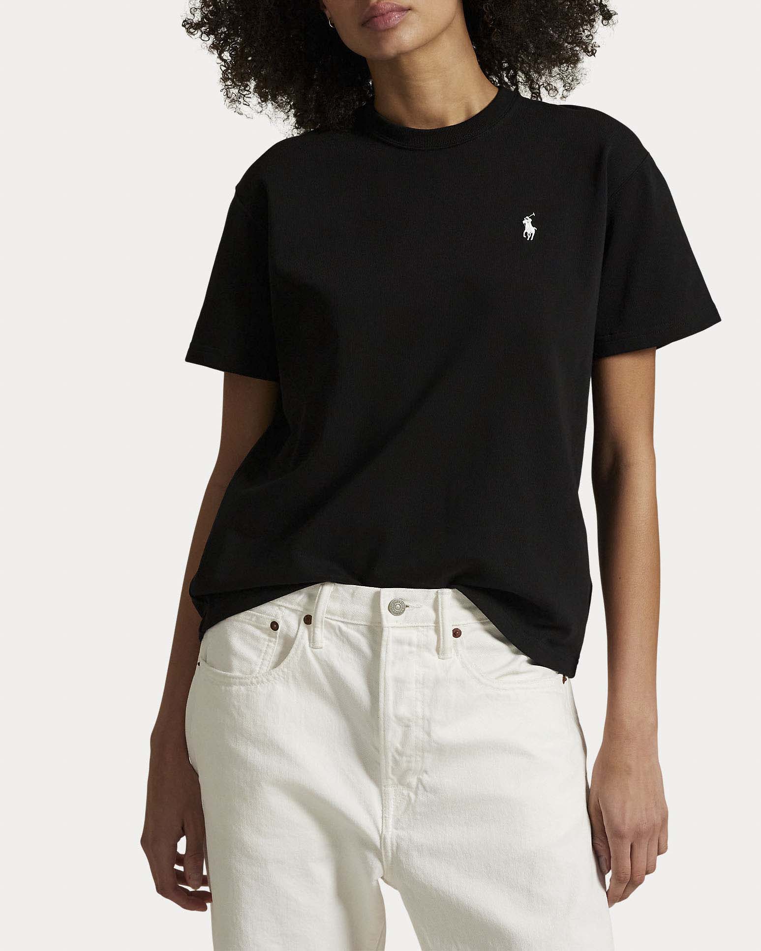 T-shirt relaxed fit mezza manica nera in jersey di puro cotone Polo Ralph Lauren con logo Pony ricamato image