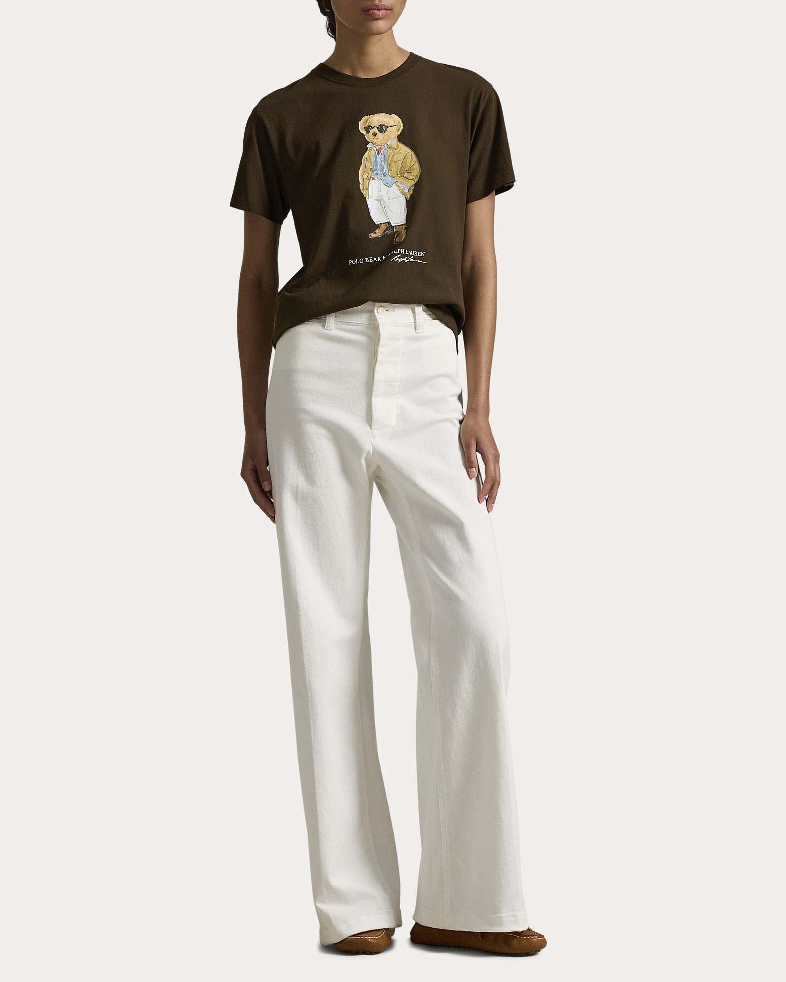 T-shirt a maniche corte marrone in puro cotone Polo Ralph Lauren con Polo Bear stampato