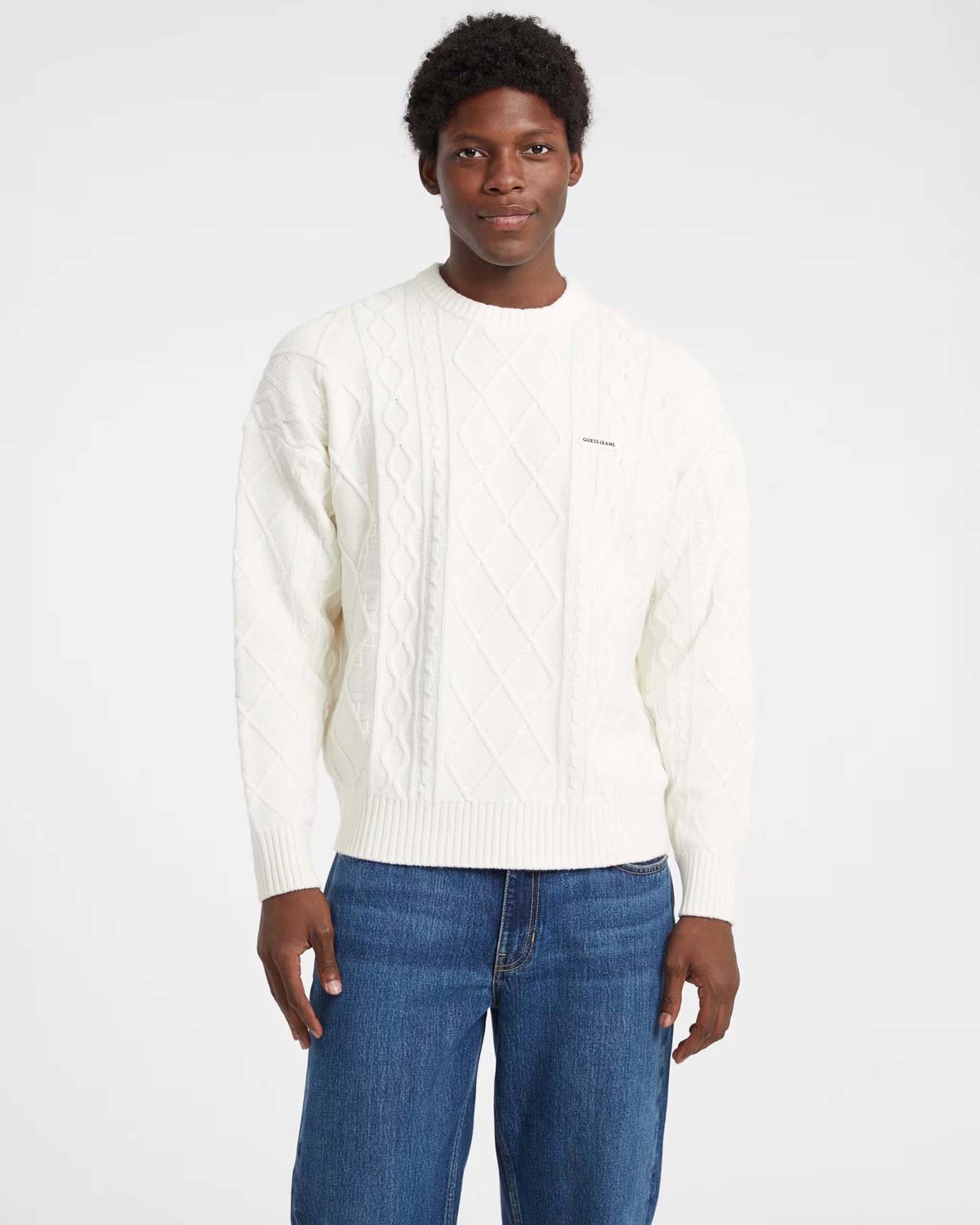 Maglione girocollo Guess Jeans panna in misto viscosa a trecce image