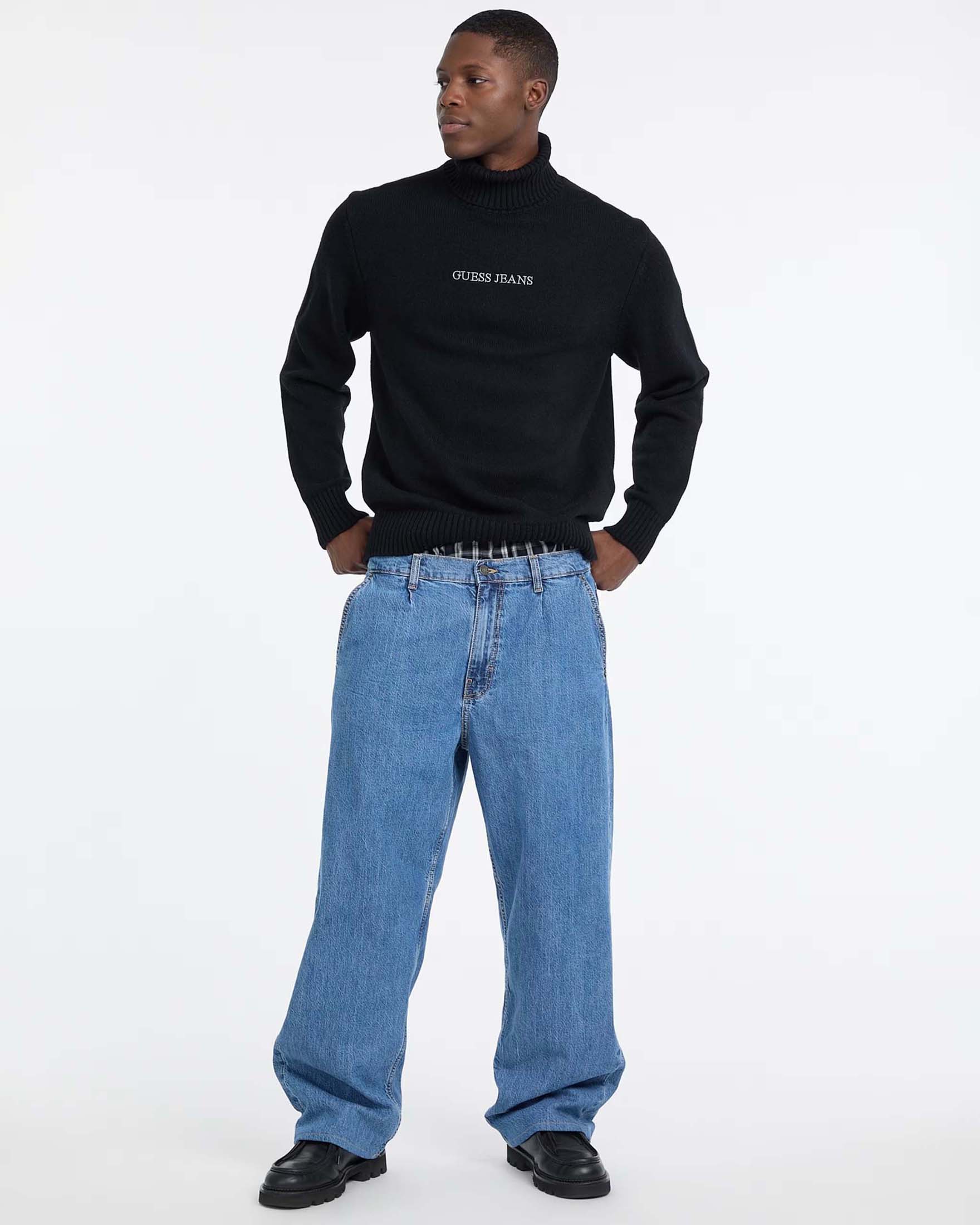 Dolcevita Guess Jeans nero in misto cotone e lana con logo ricamato sul davanti