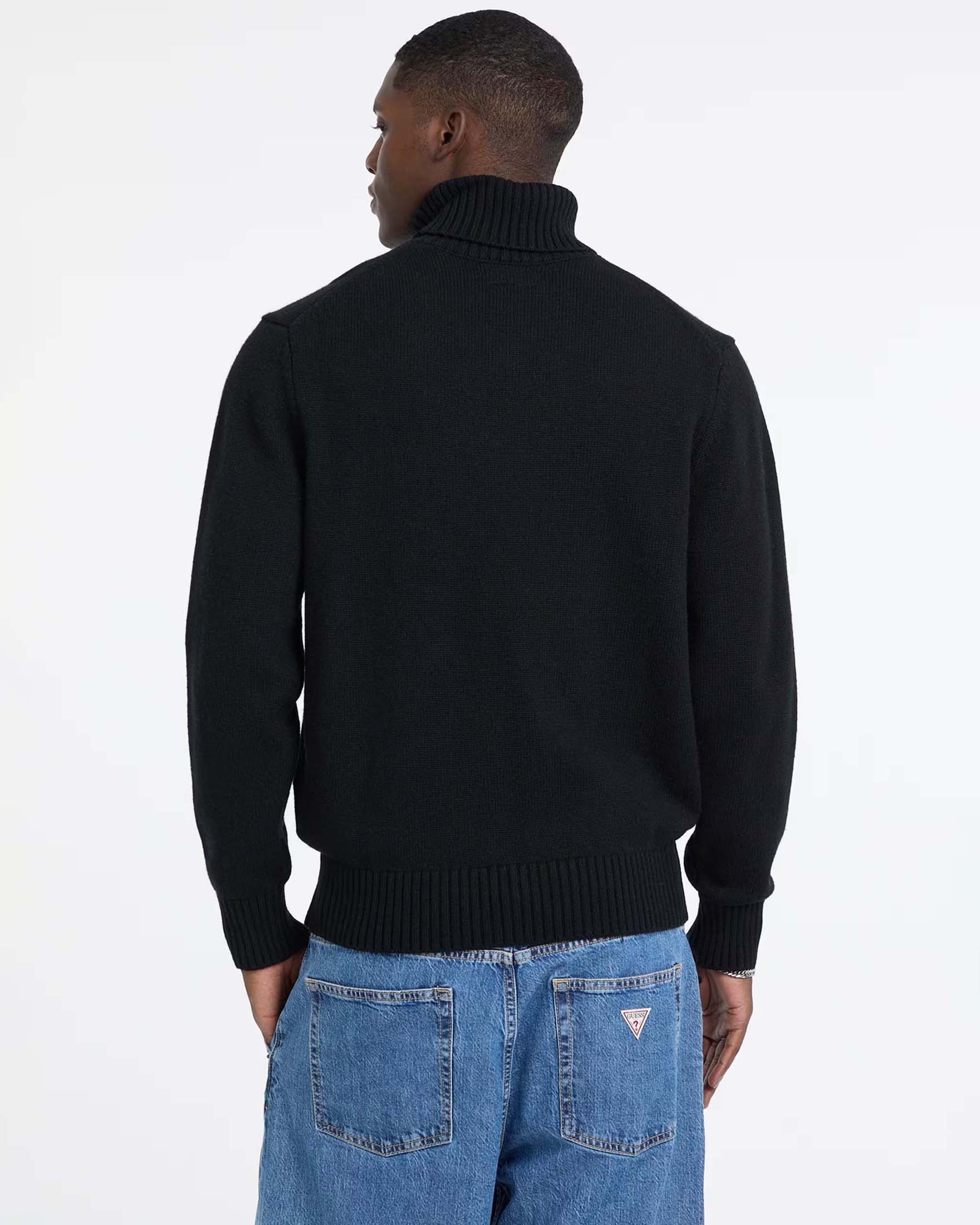 Dolcevita Guess Jeans nero in misto cotone e lana con logo ricamato sul davanti