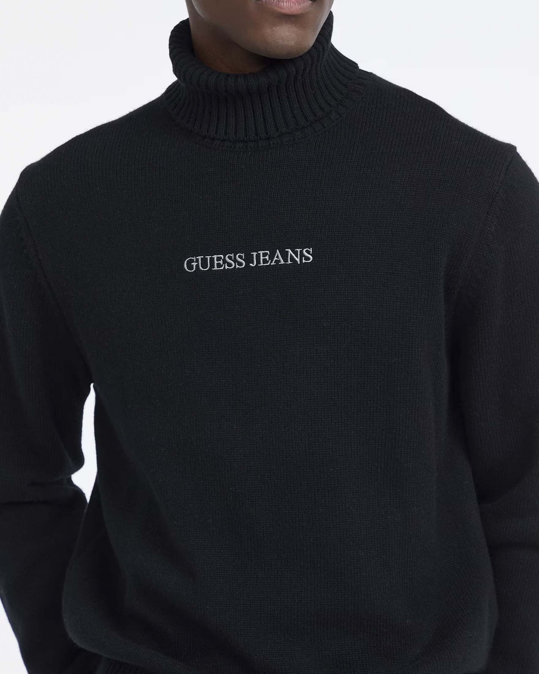 Dolcevita Guess Jeans nero in misto cotone e lana con logo ricamato sul davanti