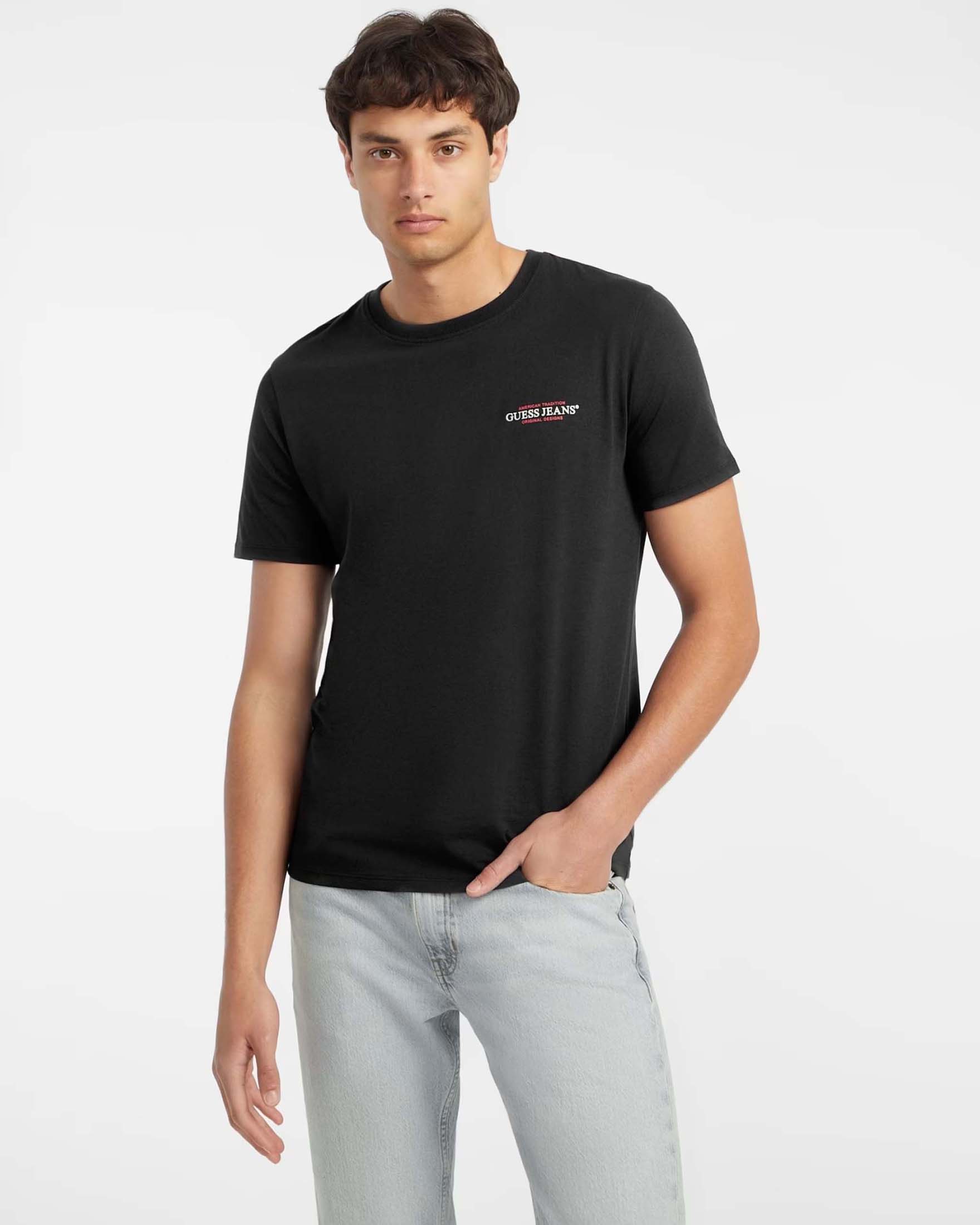 T-shirt mezza manica Guess Jeans nera in puro cotone image