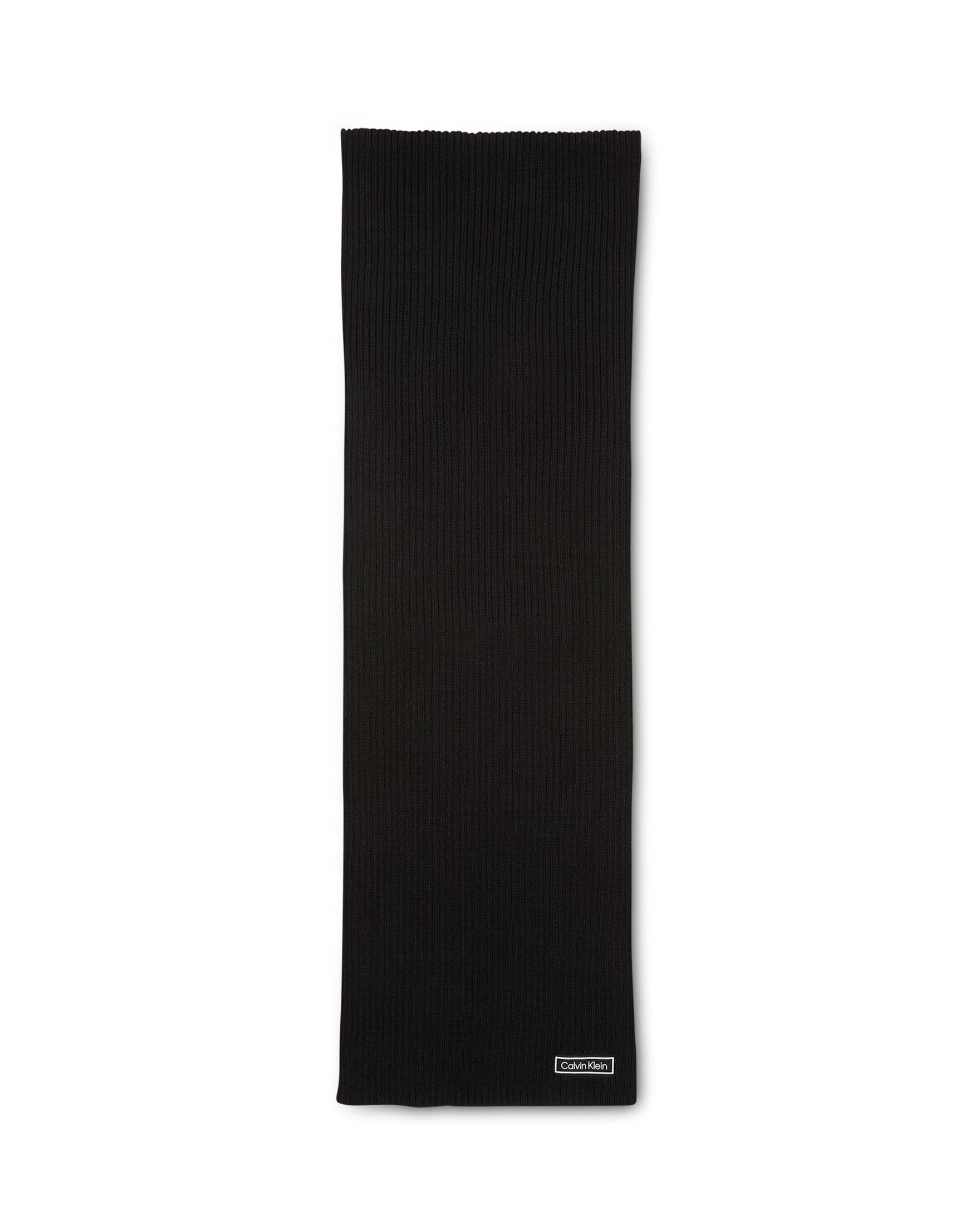 Sciarpa Calvin Klein Jeans nera in maglia a coste in misto cotone e cashmere con logo