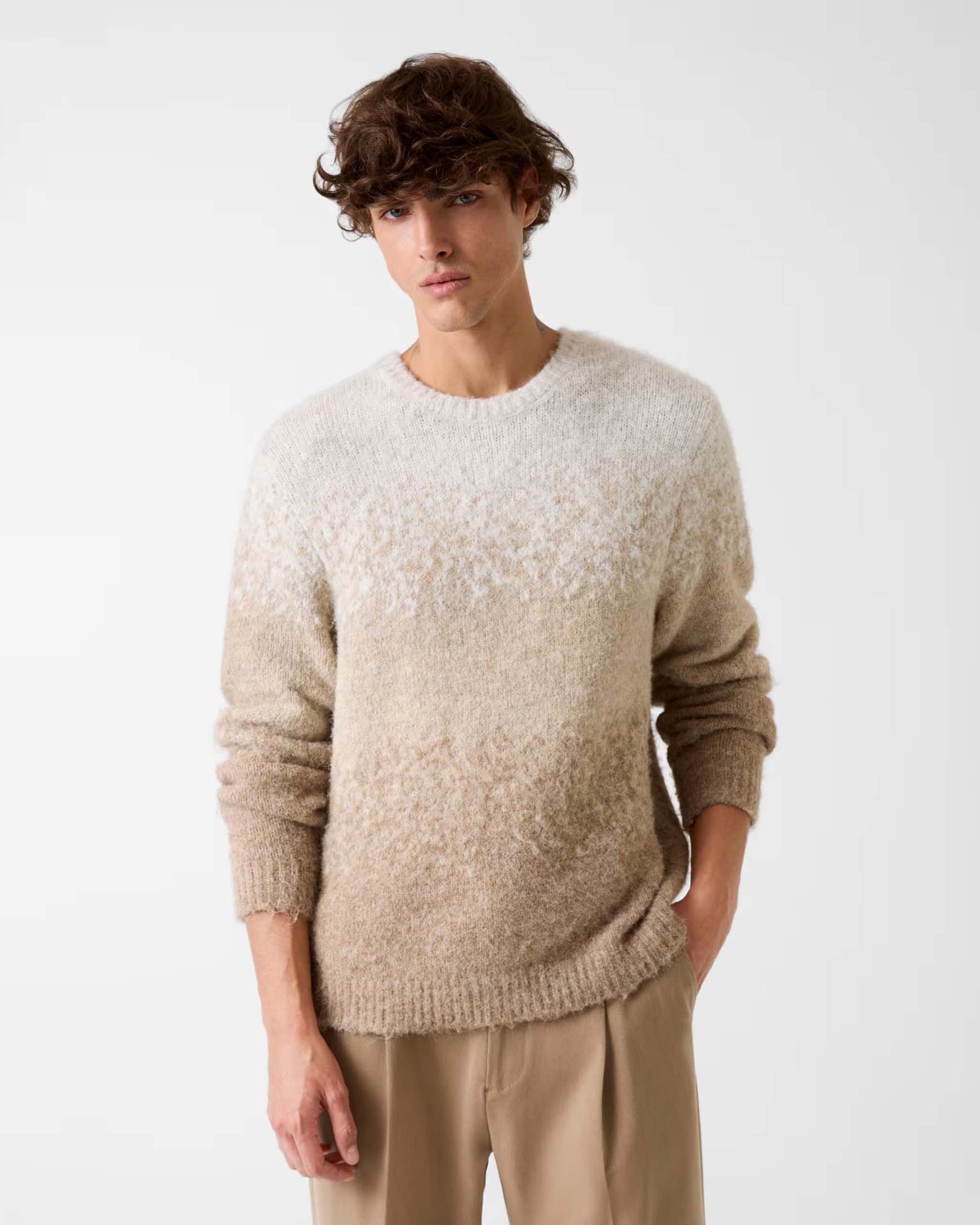 Maglione girocollo Guess noce in misto lana con lavorazione dégradé image