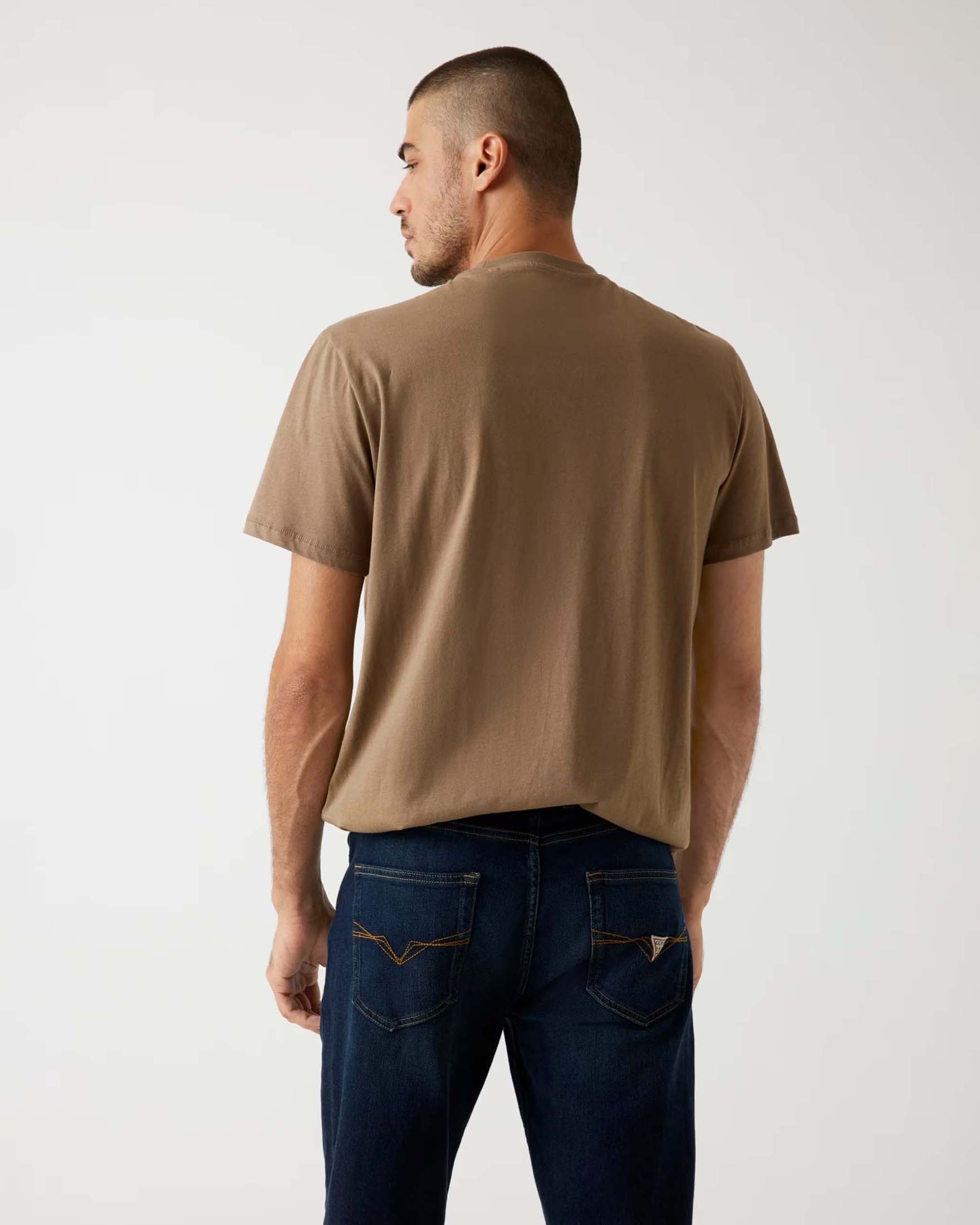 T-shirt Guess cammello in cotone con stampa logo triangolo frontale image