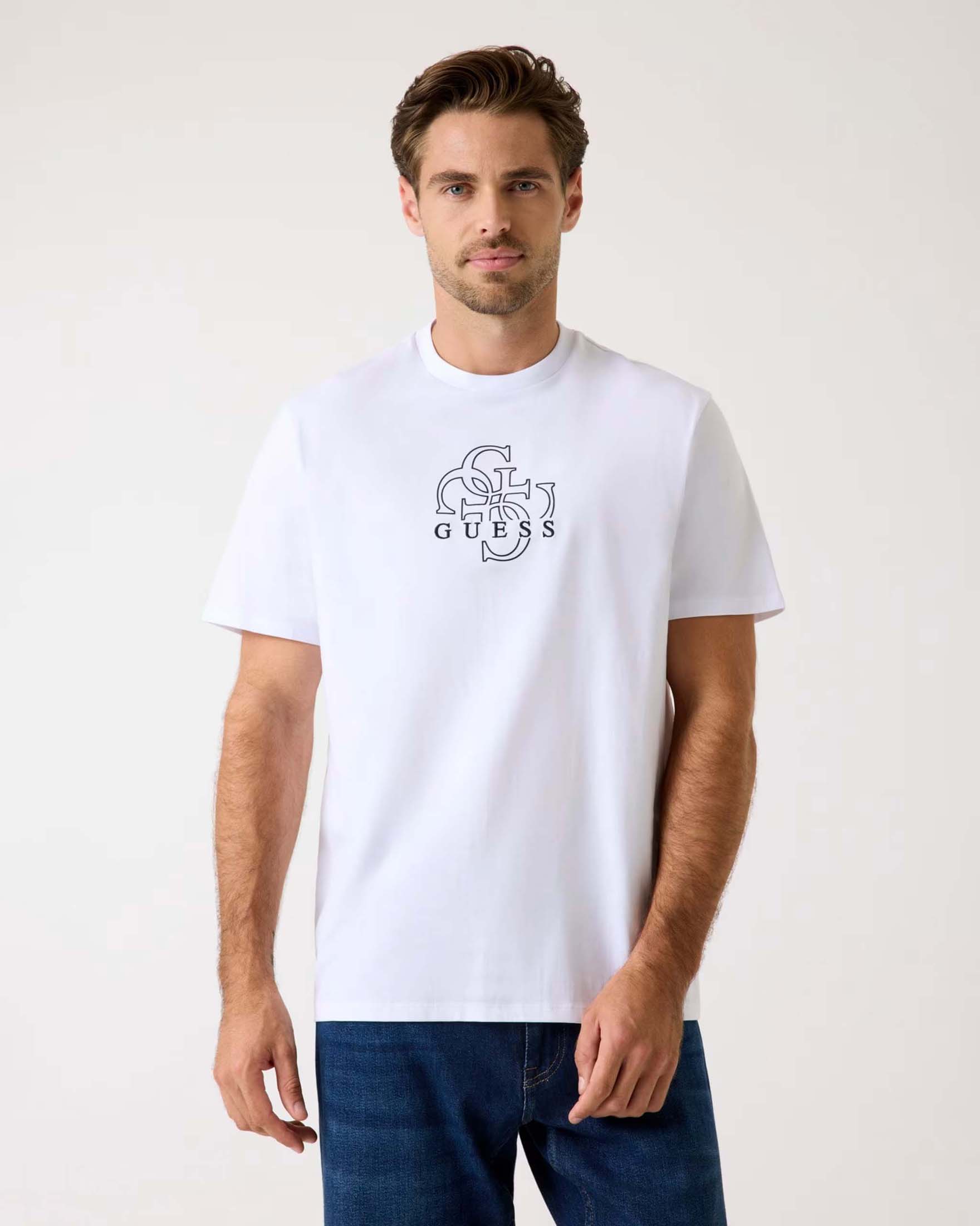 T-shirt Guess bianca in cotone con logo 4G stampato sul davanti image