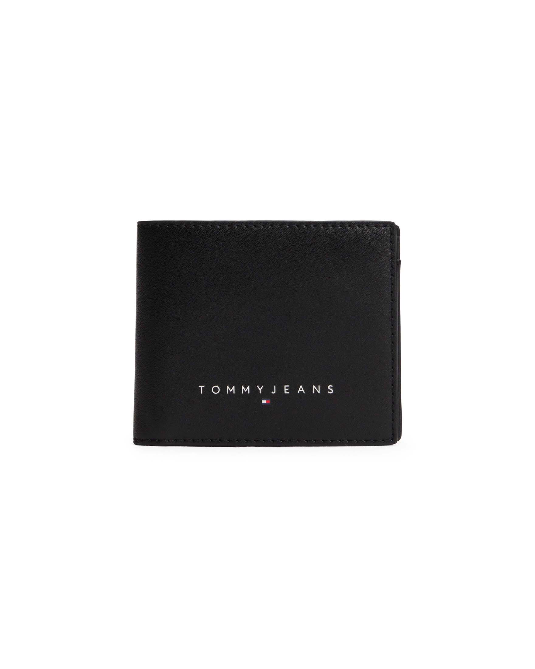 Portafoglio Tommy Jeans nero in pelle con logo e flag frontali