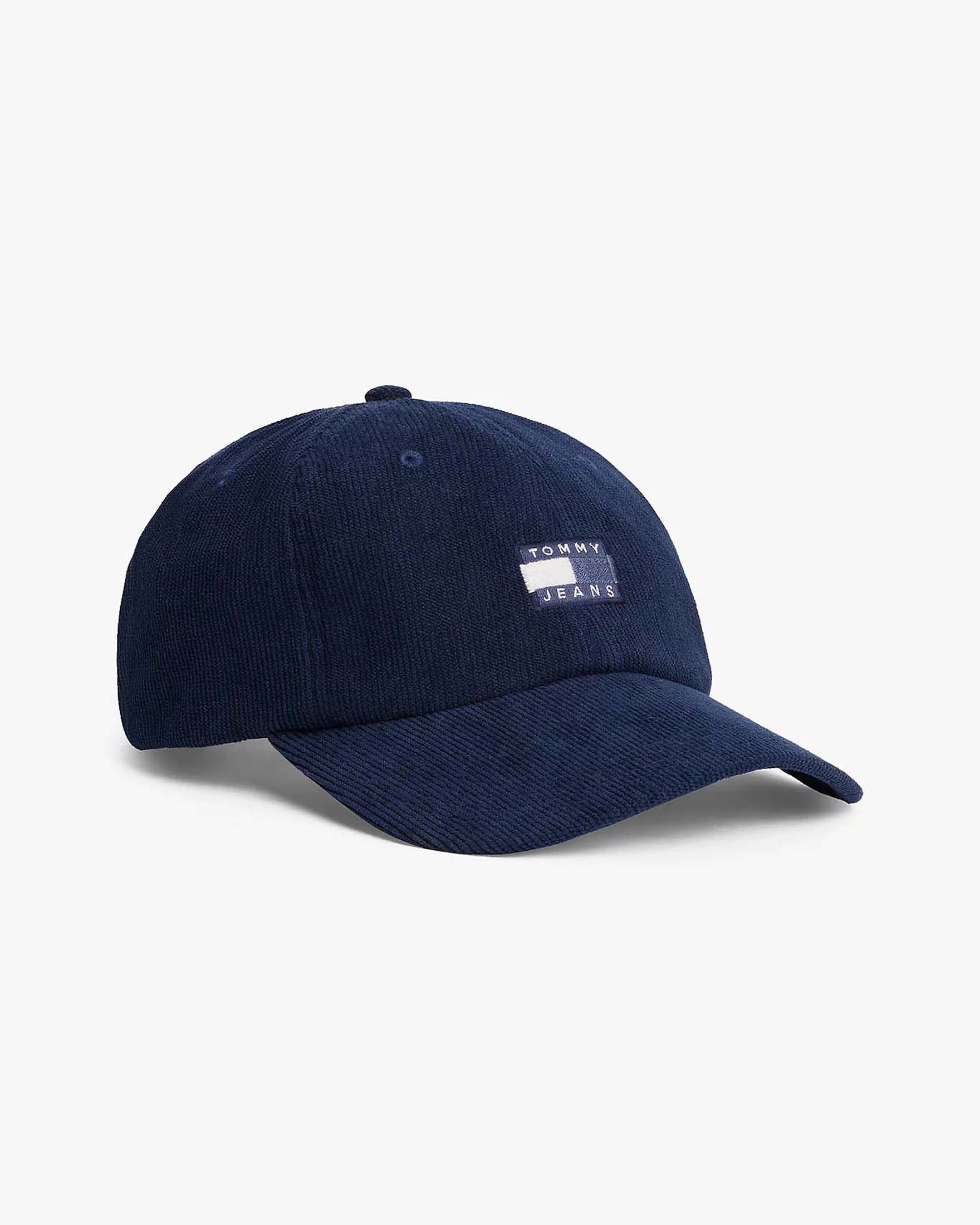 Cappellino Tommy Jeans blu in tessuto a coste con logo applicato