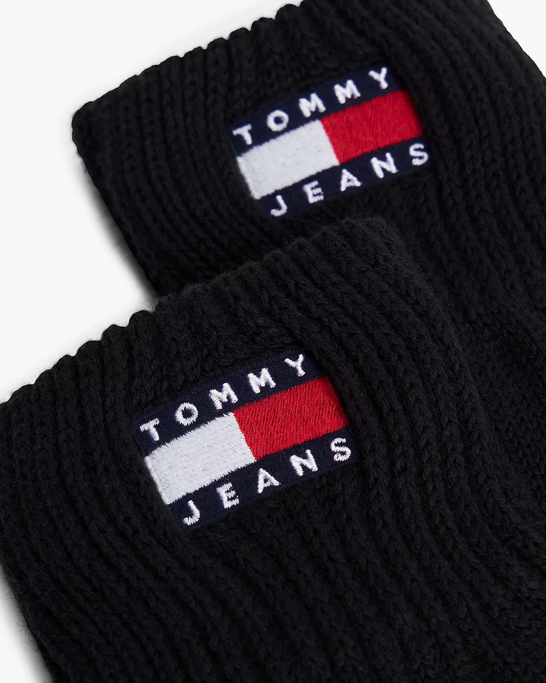 Guanti Tommy Jeans neri in cotone con logo ricamato sui polsini a costine image
