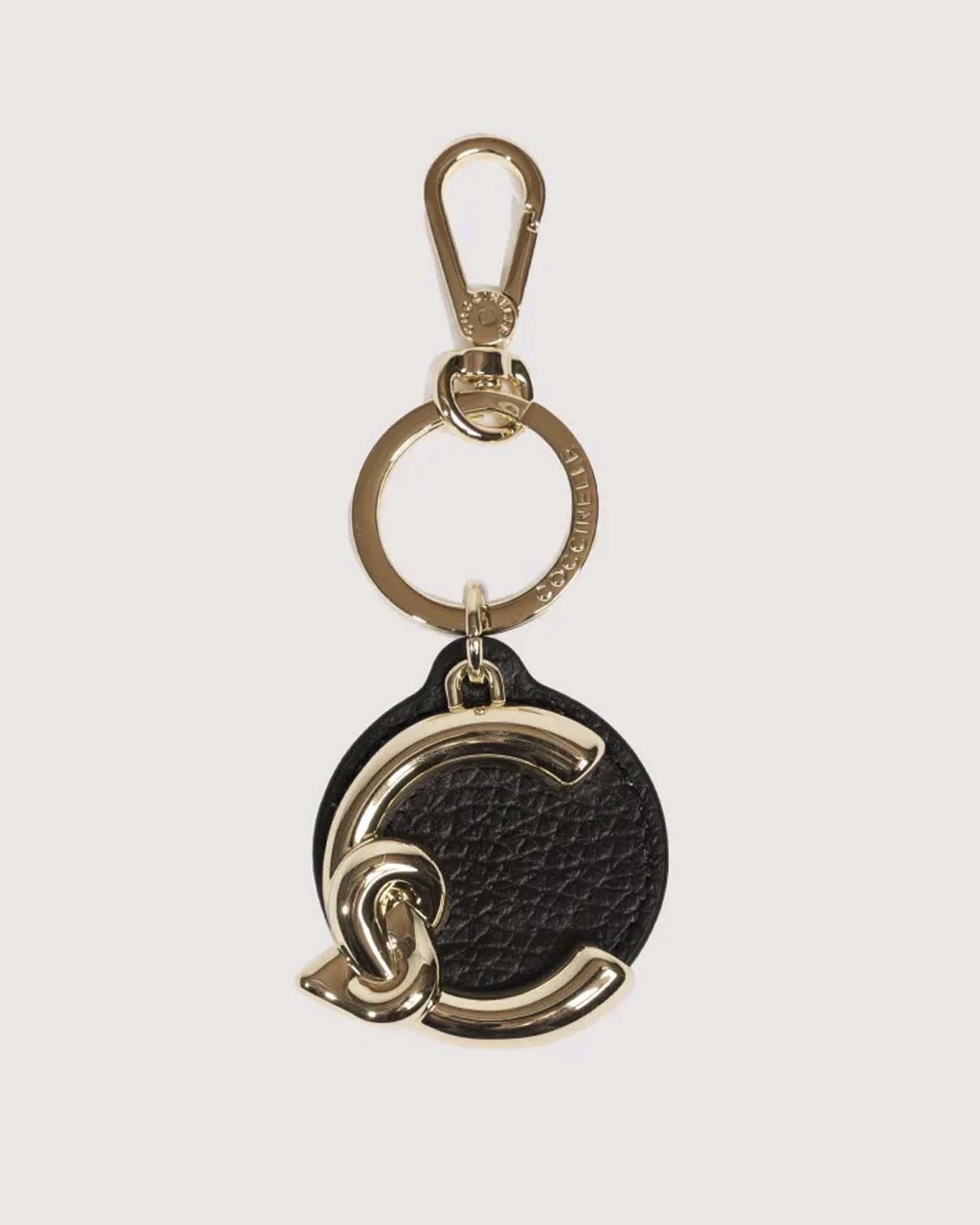 Portachiavi C-ME nero Coccinelle in pelle martellata con dettaglio logo dorato