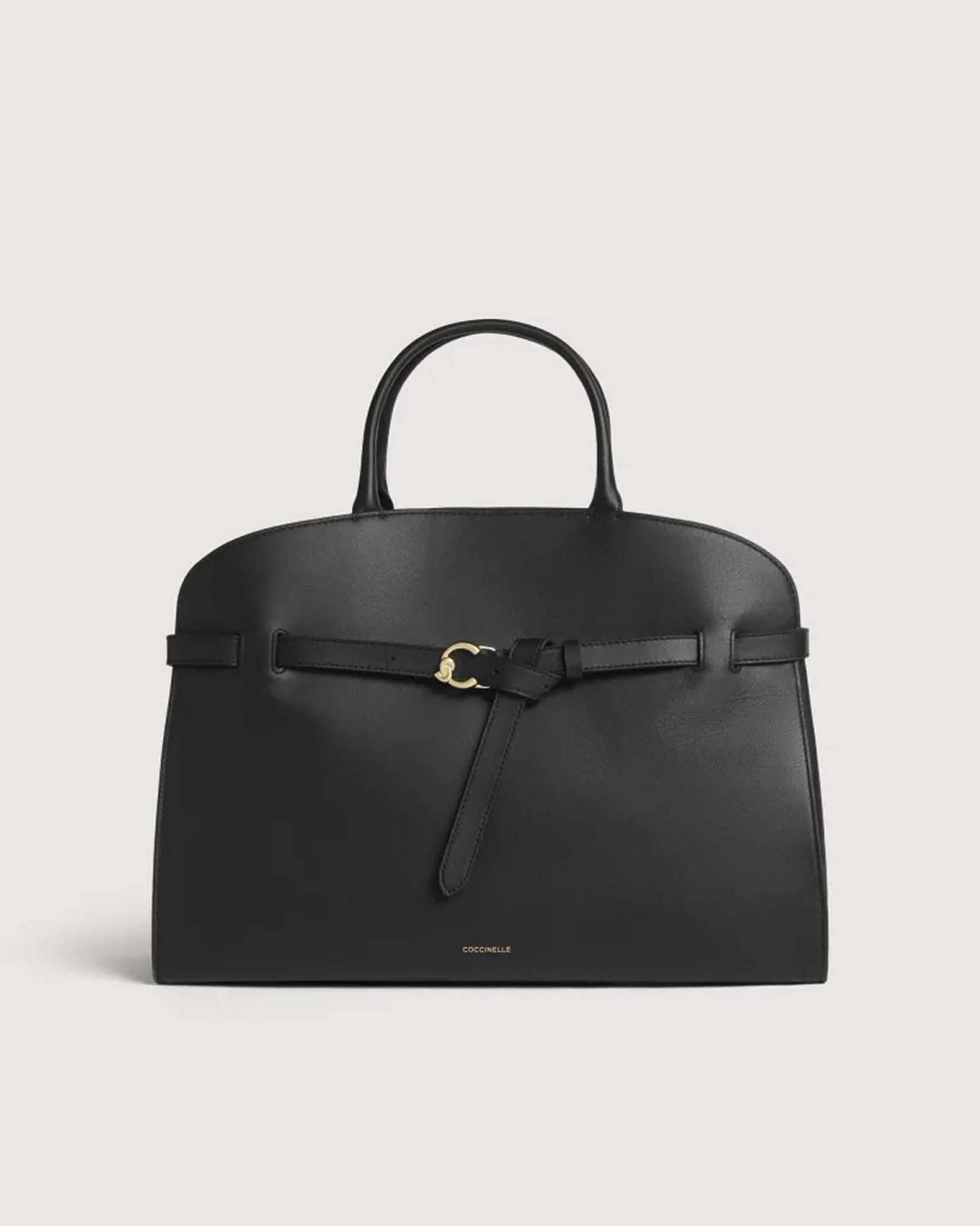 Borsa Sabine Large a mano nera in pelle liscia con cinturino logo C-ME