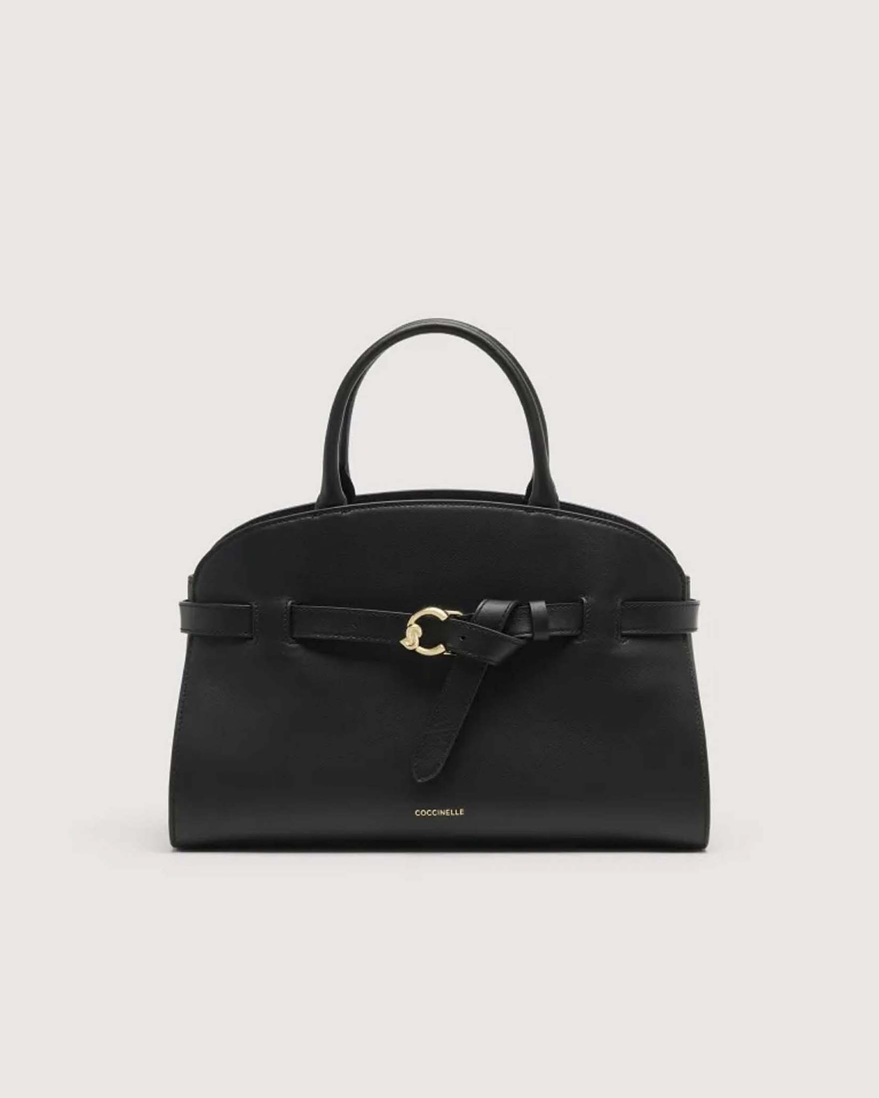 Borsa Sabine Medium a mano nera in pelle liscia con cinturino logo C-ME