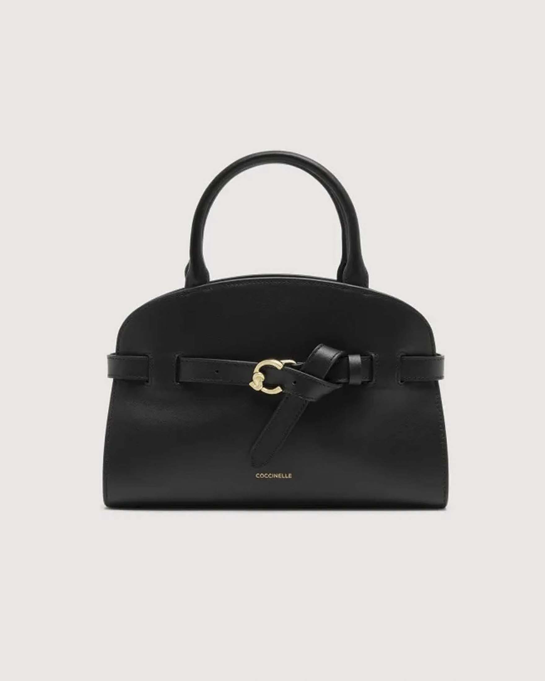 Borsa Sabine Small a mano nera in pelle liscia con cinturino logo C-ME