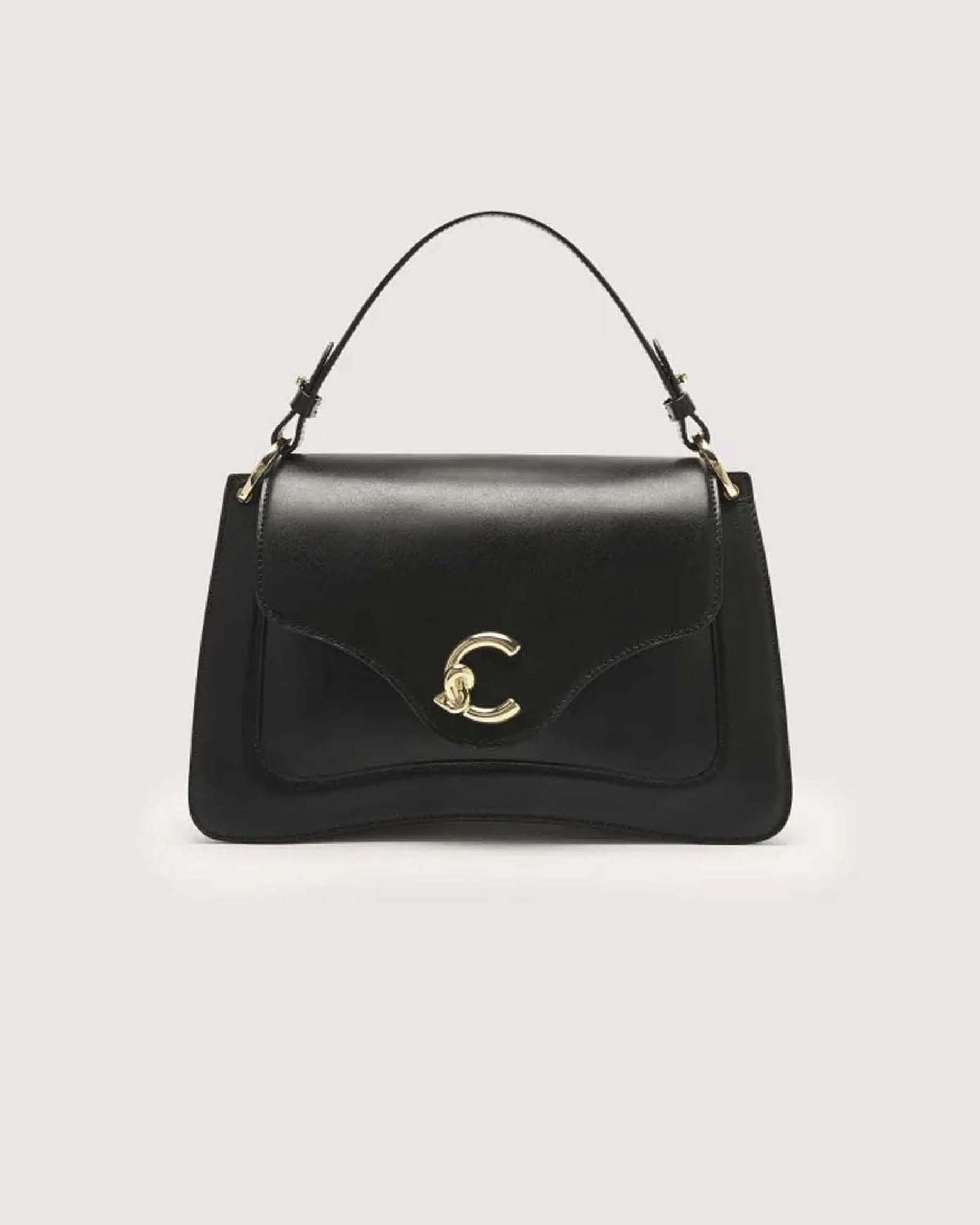 Borsa C-ME Medium a mano nera in pelle liscia con manici removibili