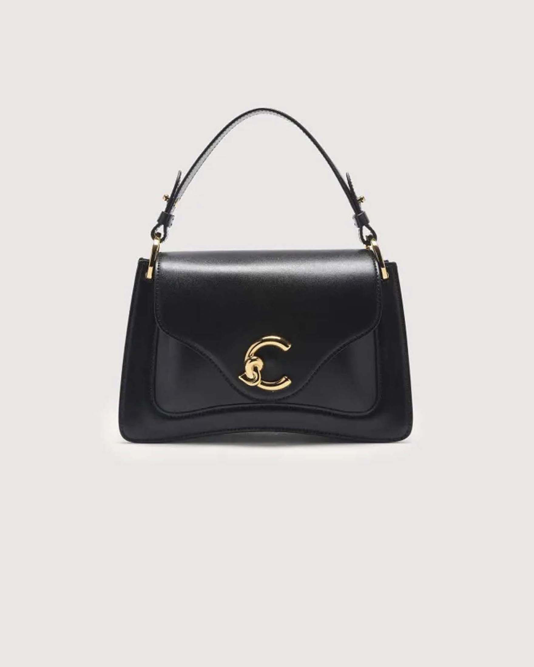 Borsa C-ME Small a mano nera in pelle liscia con manici removibili