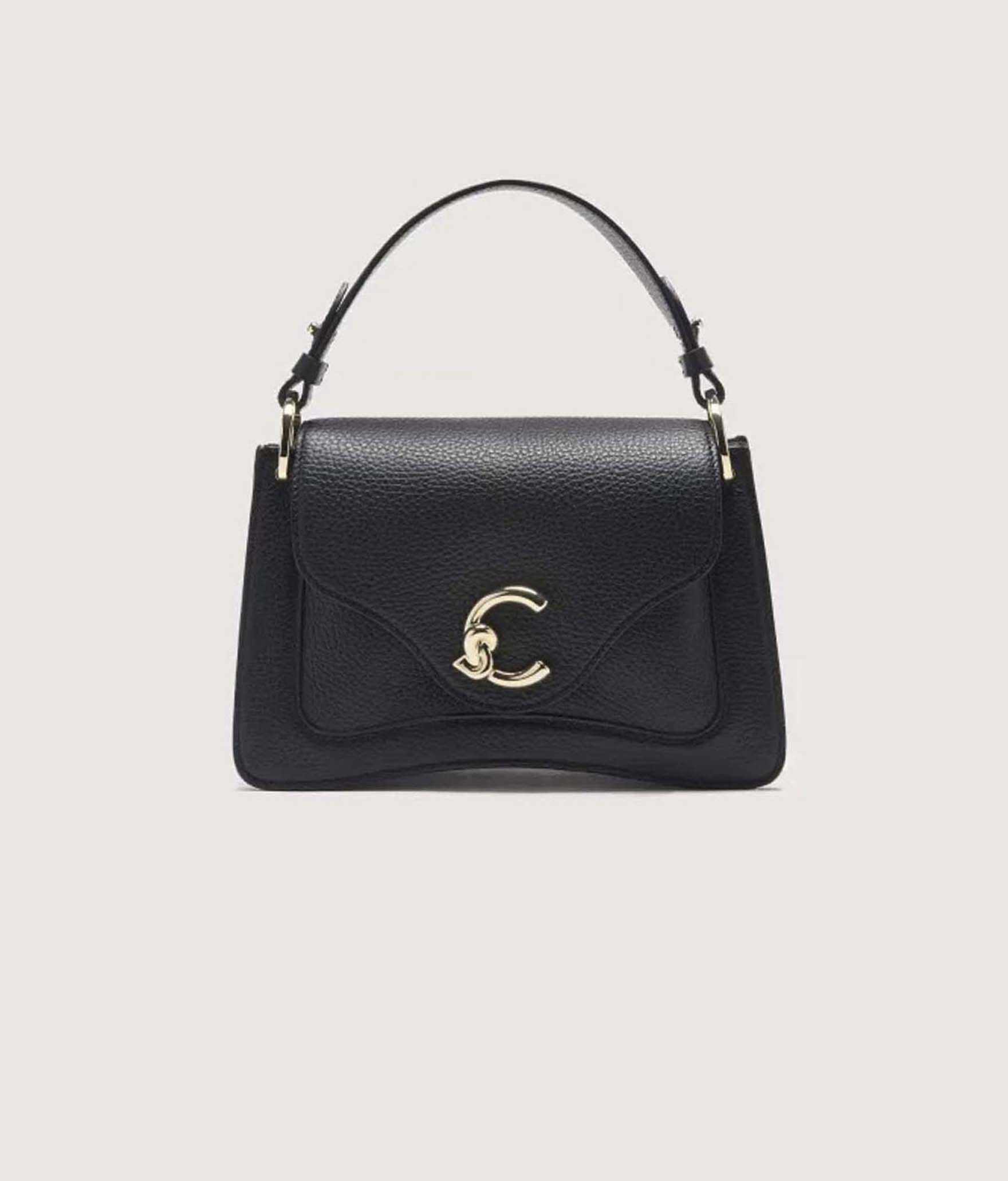 Borsa C-ME Small a mano nera in pelle martellata con manici removibili