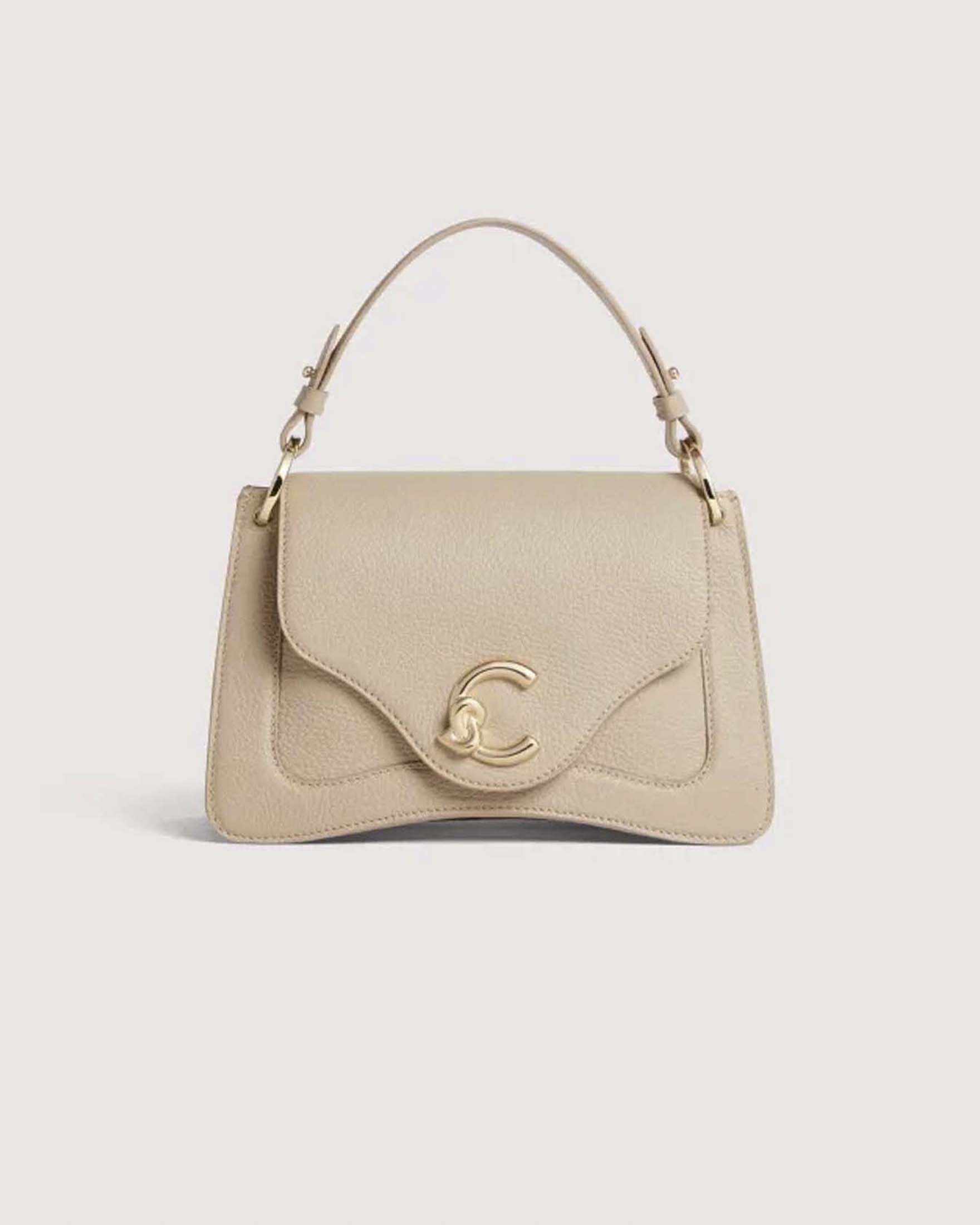 Borsa Coccinelle C-ME Small a mano beige in pelle martellata con manici removibili