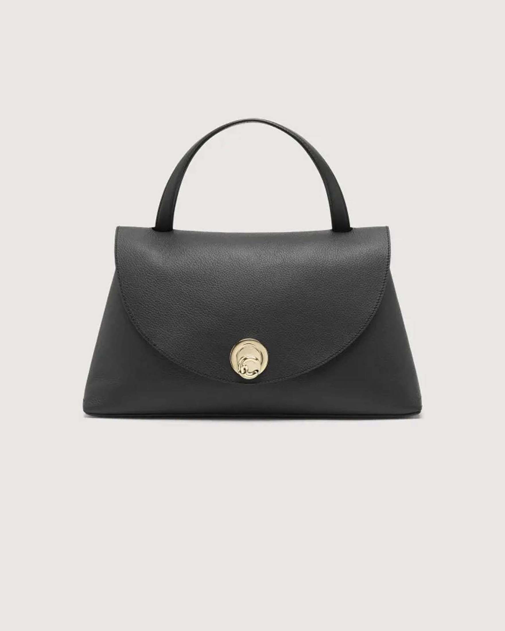 Borsa a mano Coccinelle Nikla Medium nera in pelle con chiusura logo C-ME a girello