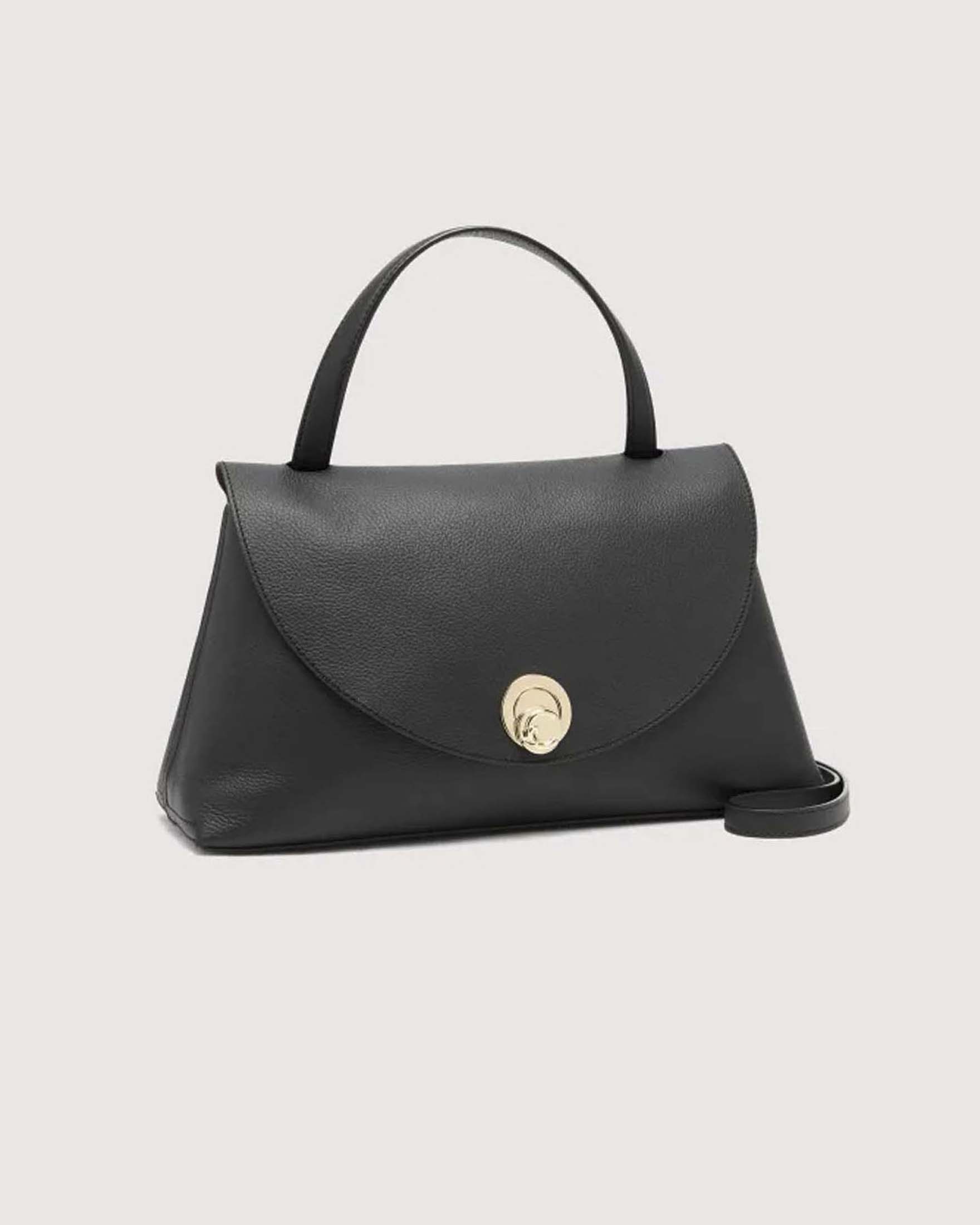 Borsa a mano Coccinelle Nikla Medium nera in pelle con chiusura logo C-ME a girello image