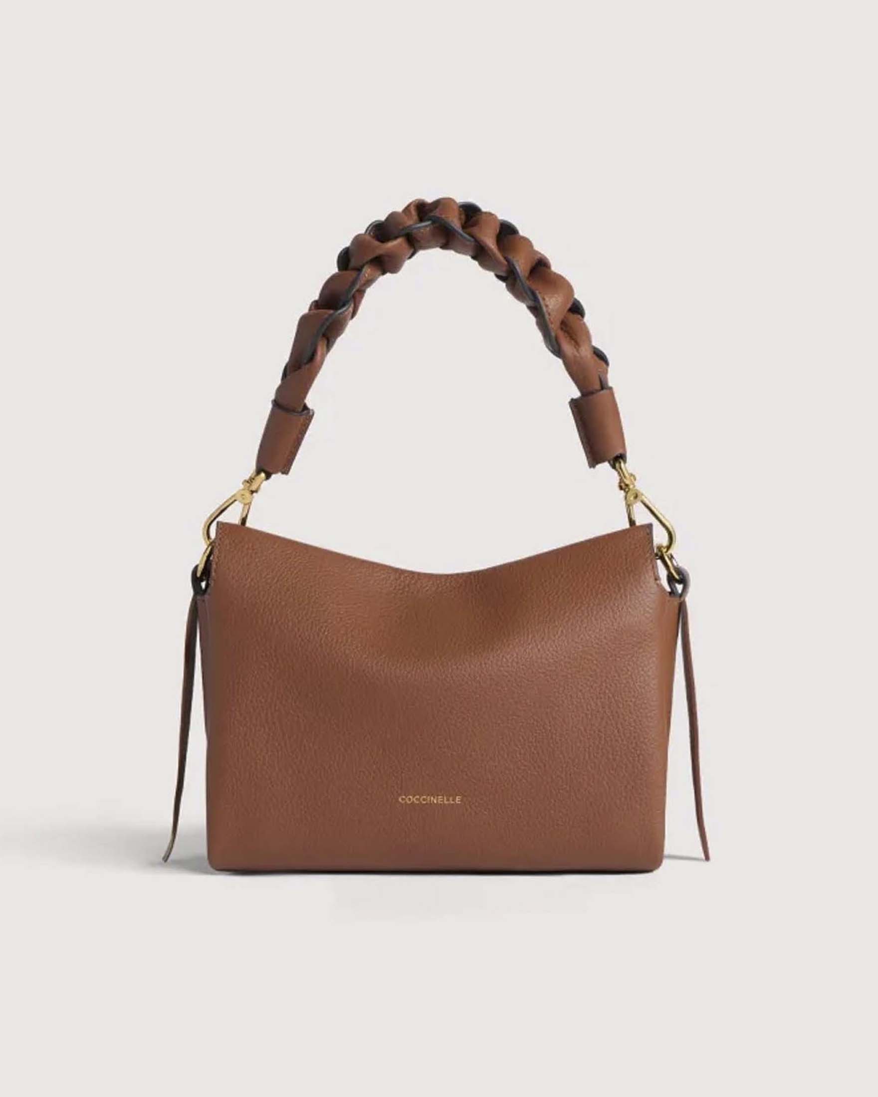 Borsa a mano Coccinelle Boheme Small color cuoio in pelle double con manico intrecciato