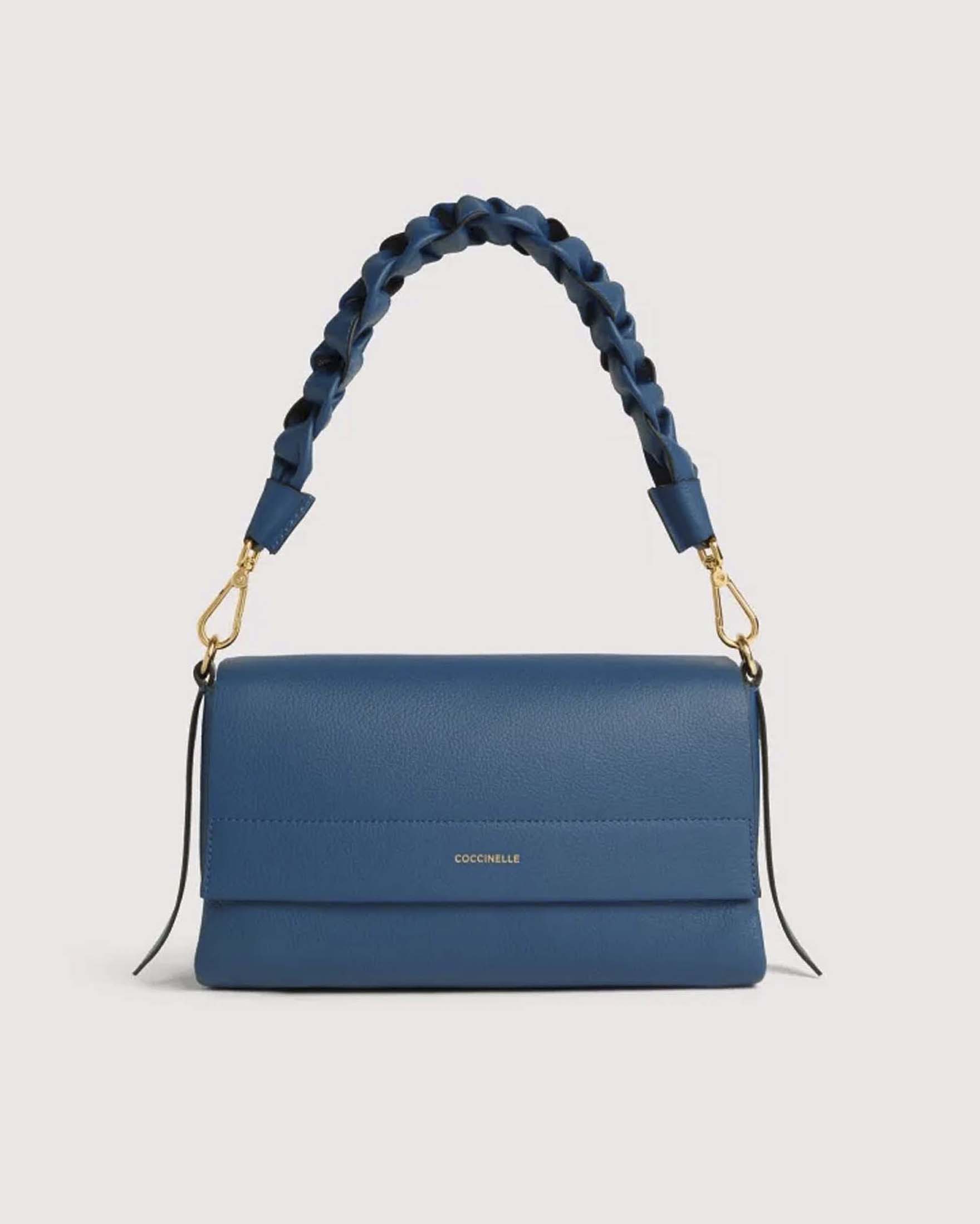 Borsa a spalla Coccinelle Boheme Small blu in pelle double con chiusura a patta magnetica