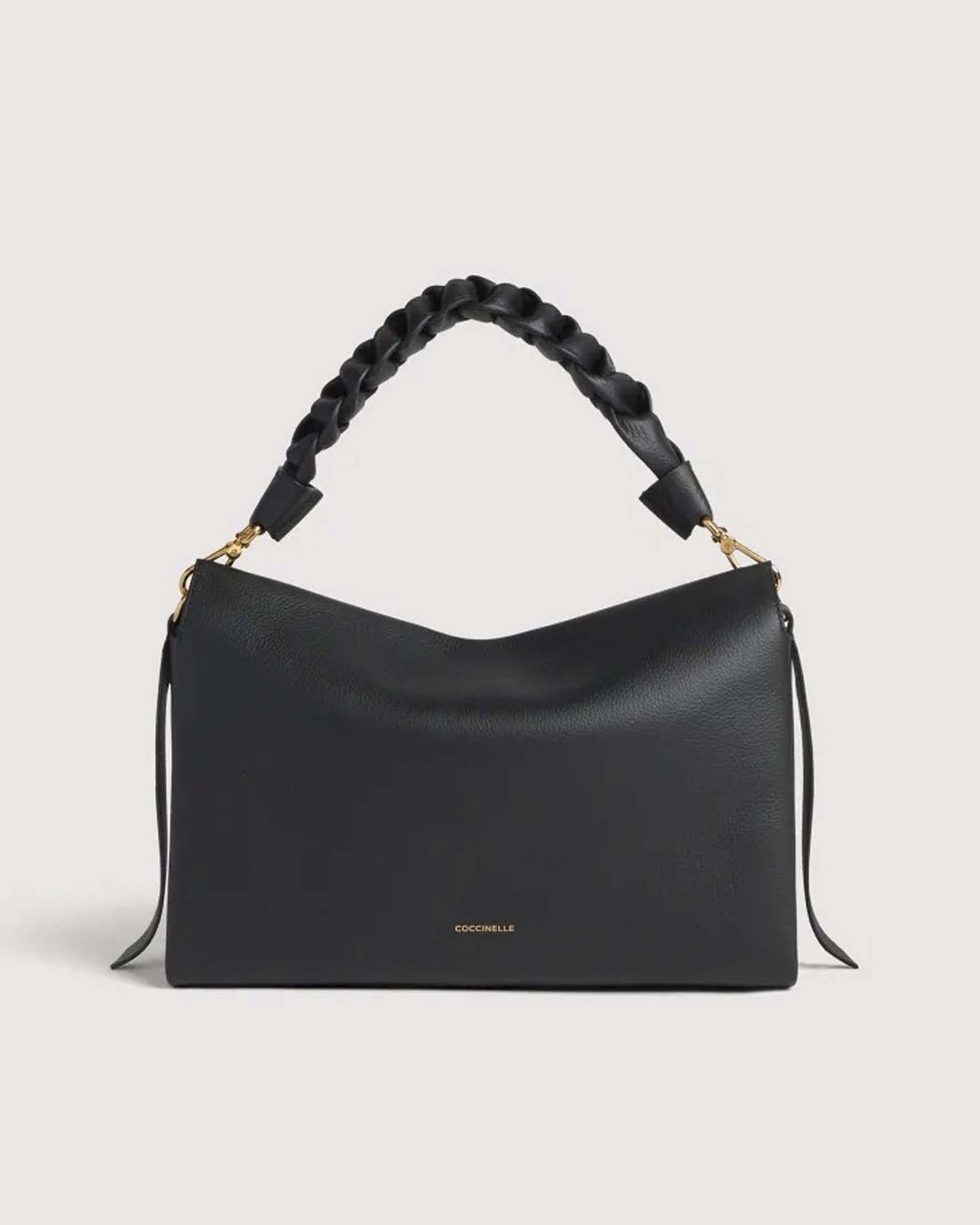 Borsa a spalla Boheme Medium nera in pelle double con manico intrecciato