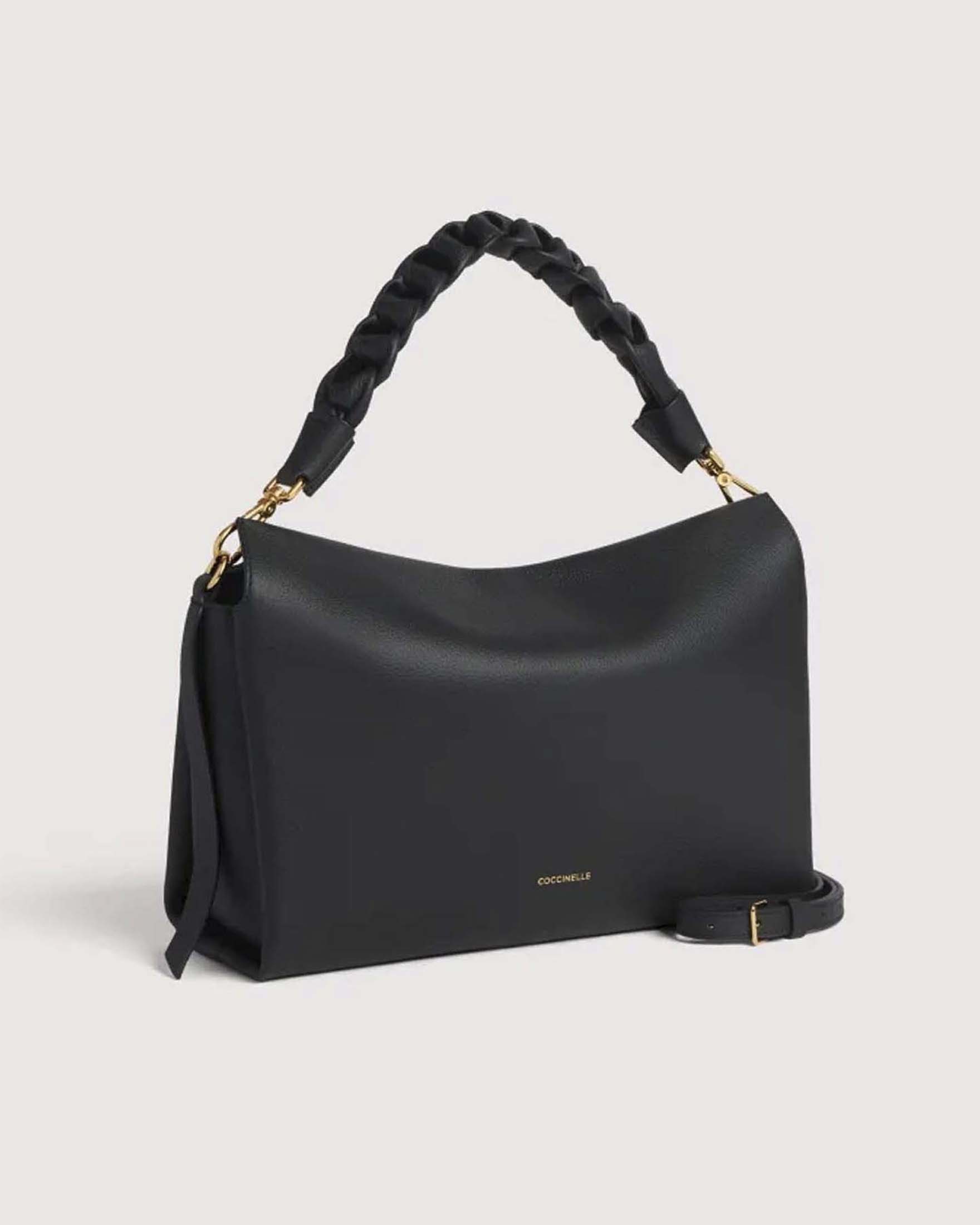 Borsa a spalla Coccinelle Boheme Medium nera in pelle double con manico intrecciato image